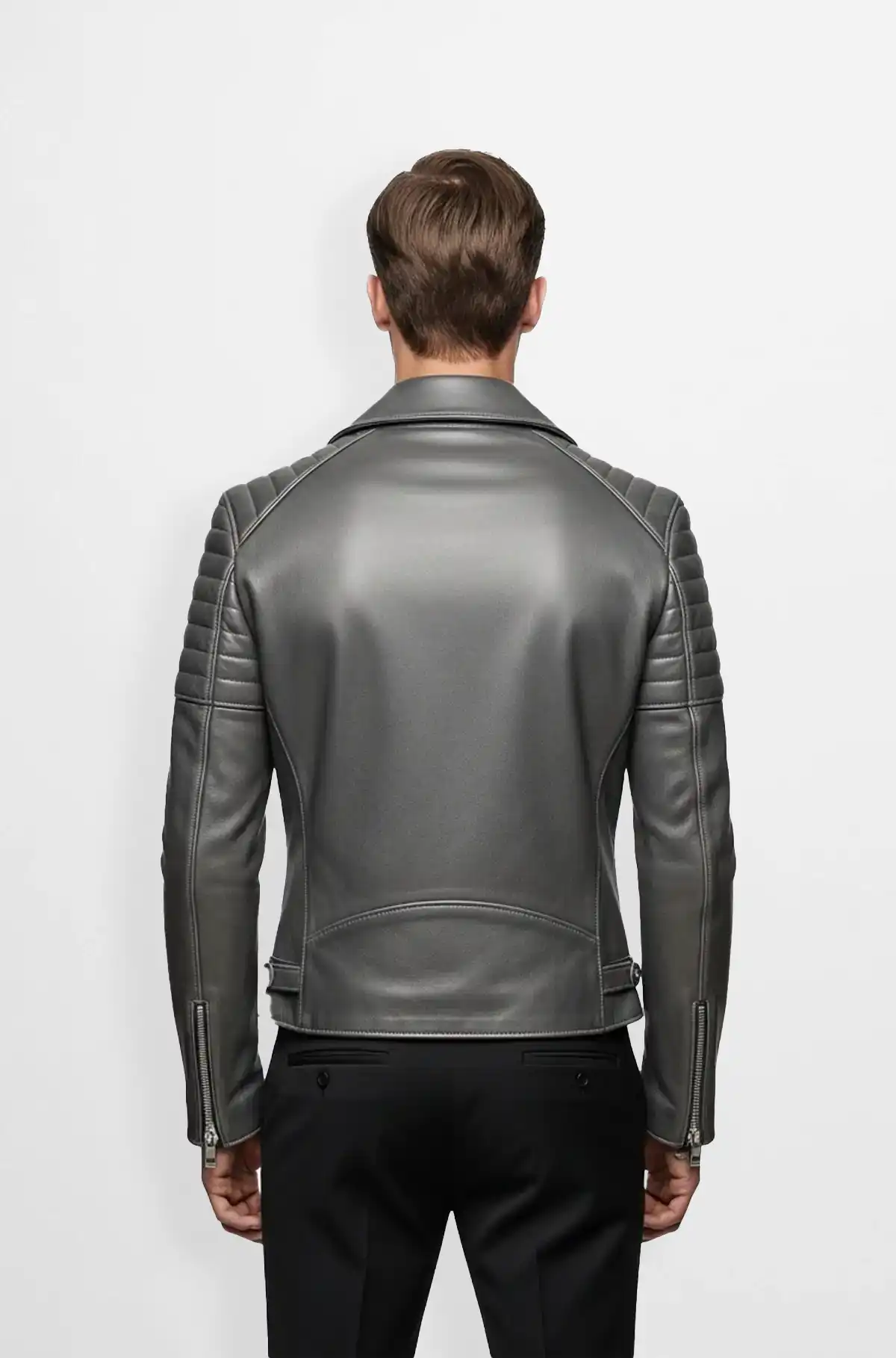 Mens Gunmetal Quilted Biker Jacket