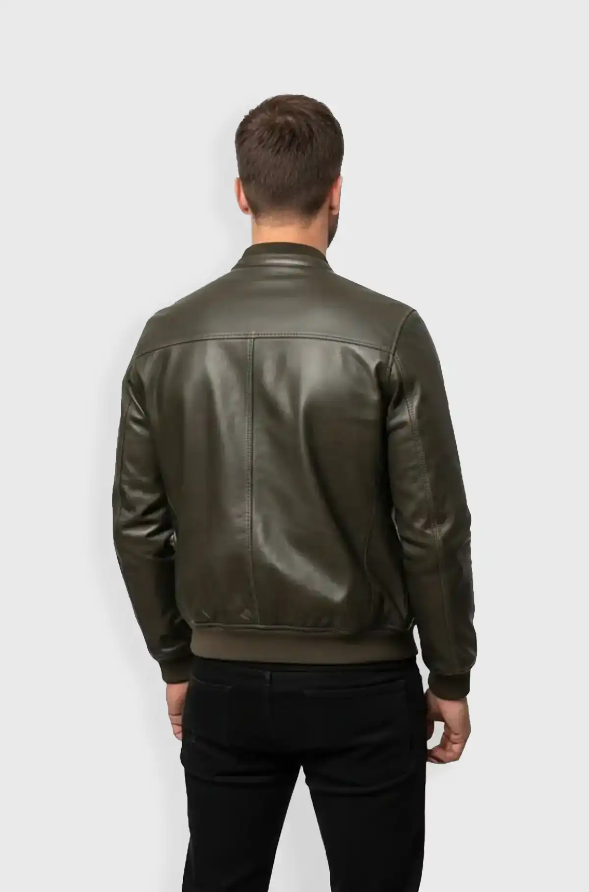 Mens Olive Green Bomber Leather Jacket