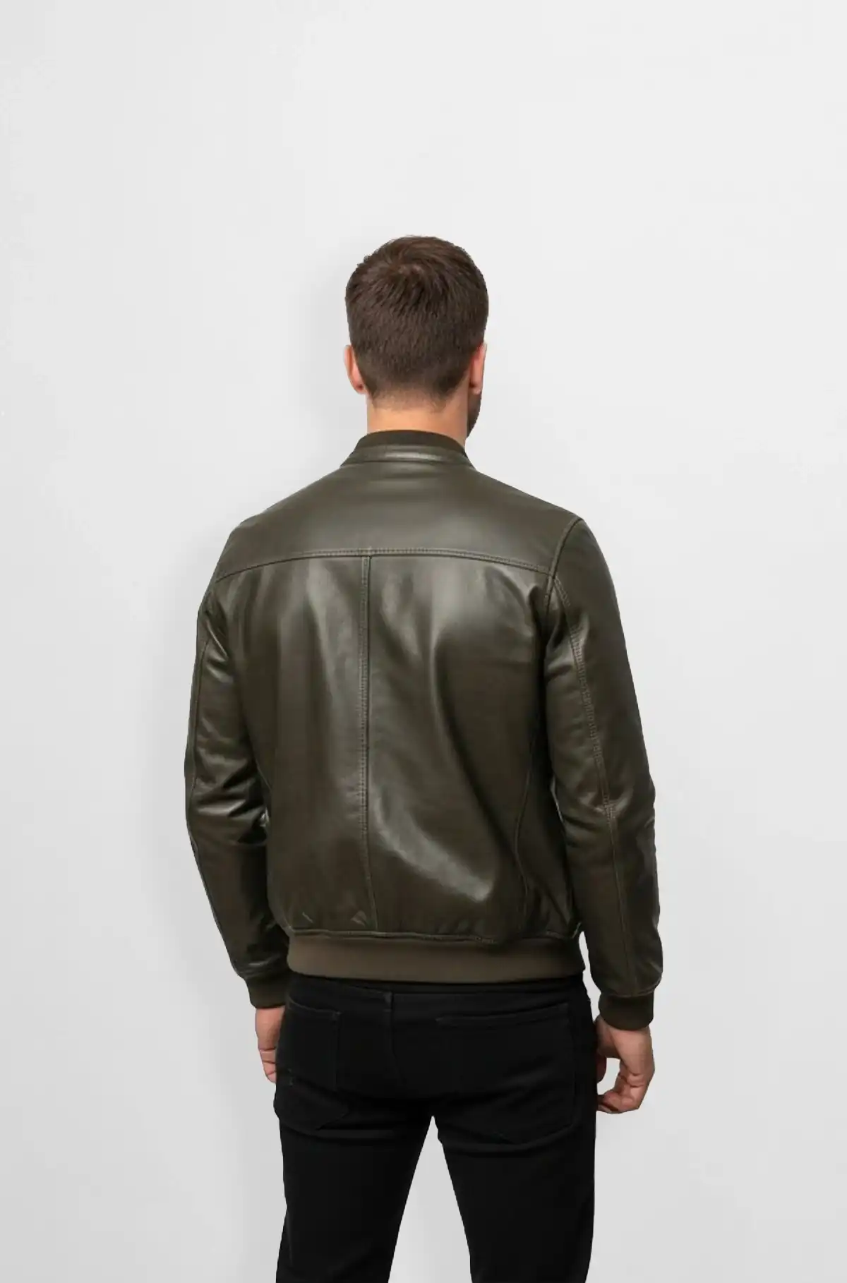 Mens Olive Green Bomber Leather Jacket