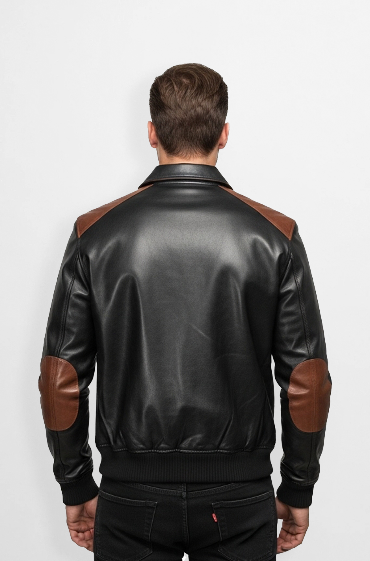 Mens Premium Black and Brown Leather Bomber Jacket Mens Premium Black and Brown Leather Bomber Jacket