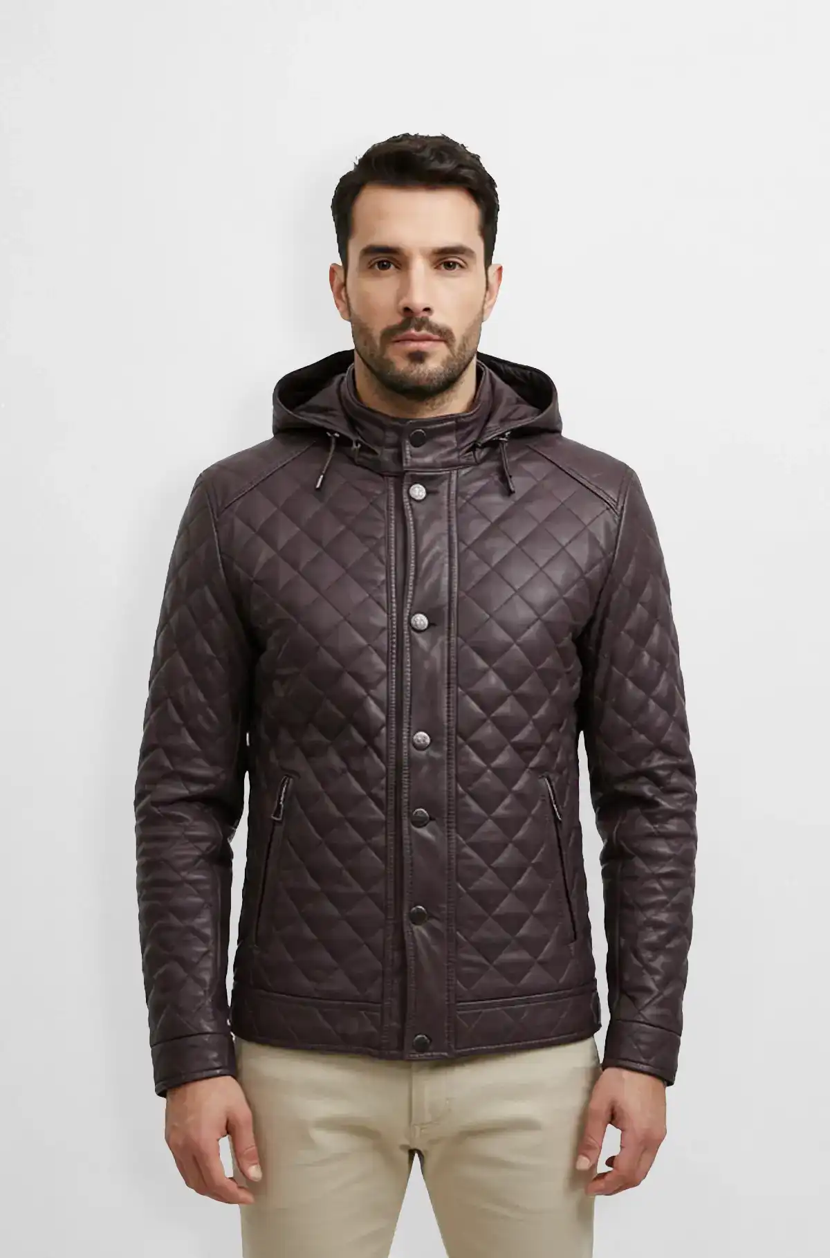 Men’s Quilted Hooded Leather Jacket