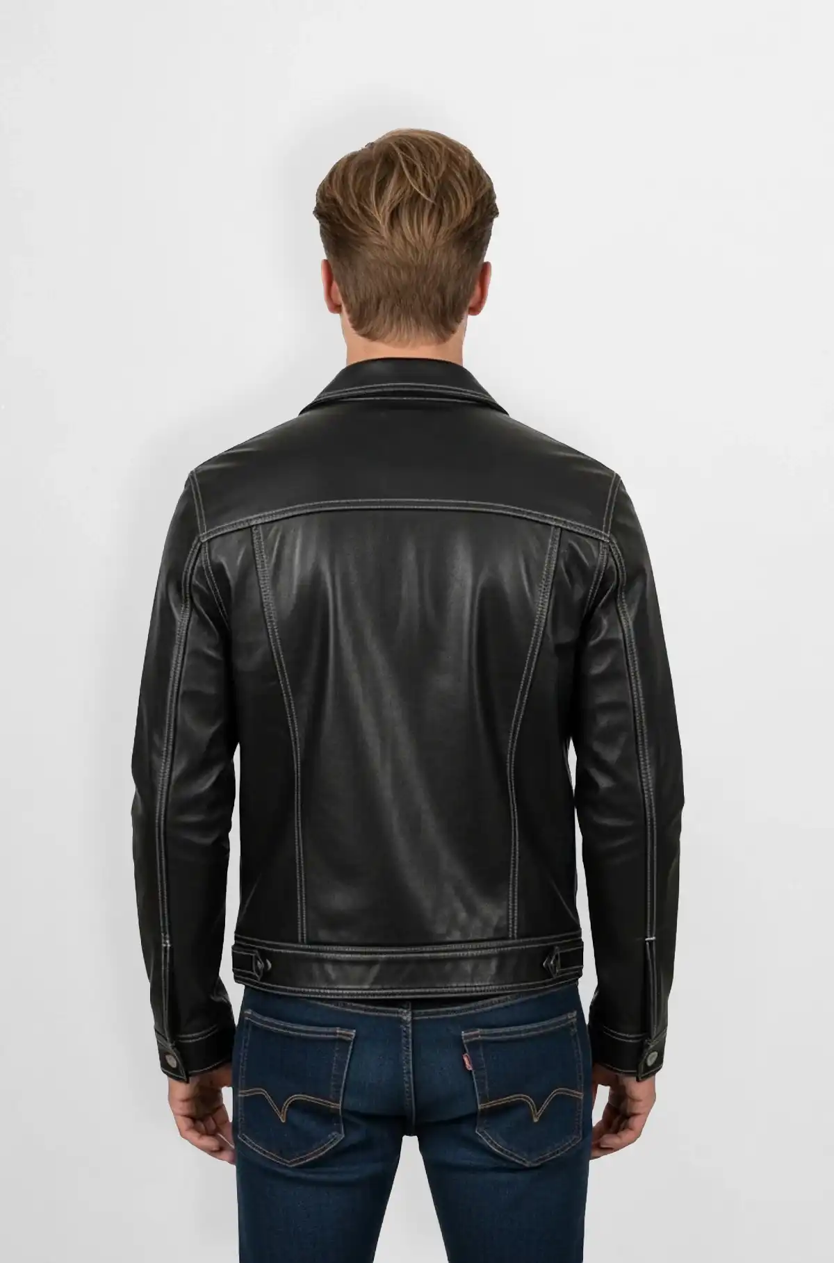 Mens Stitched Black Leather Bomber Jacket