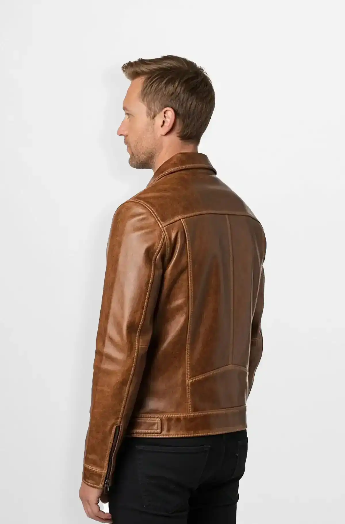 Mens Tan Leather Jacket Classic Zip-Up Style