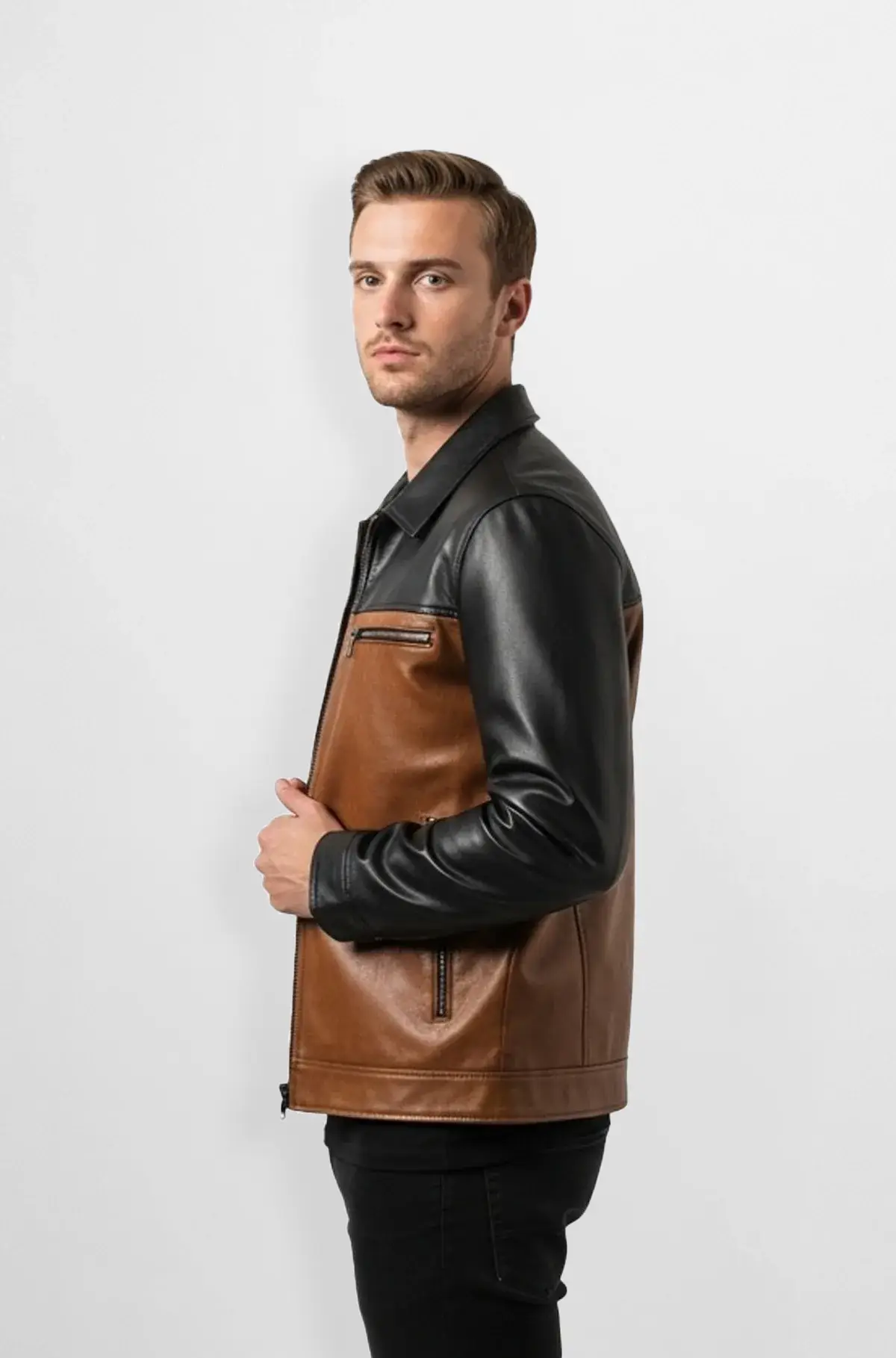 Mens Two Tone Leather Jacket