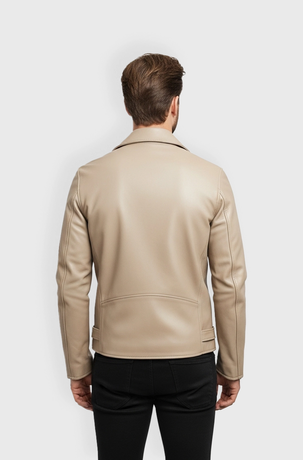 Mens Beige Leather Biker Jacket