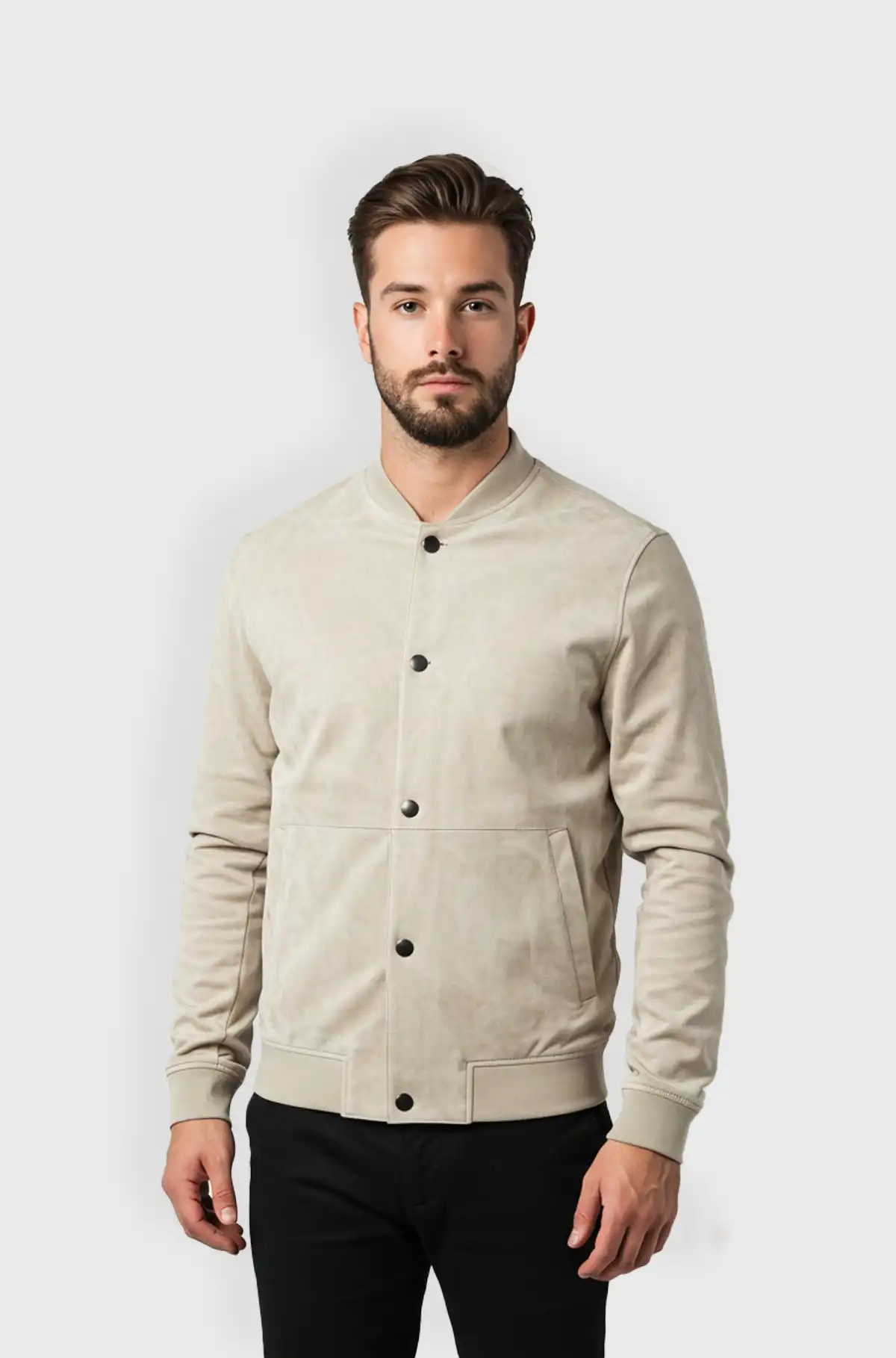 Mens Beige Suede Bomber