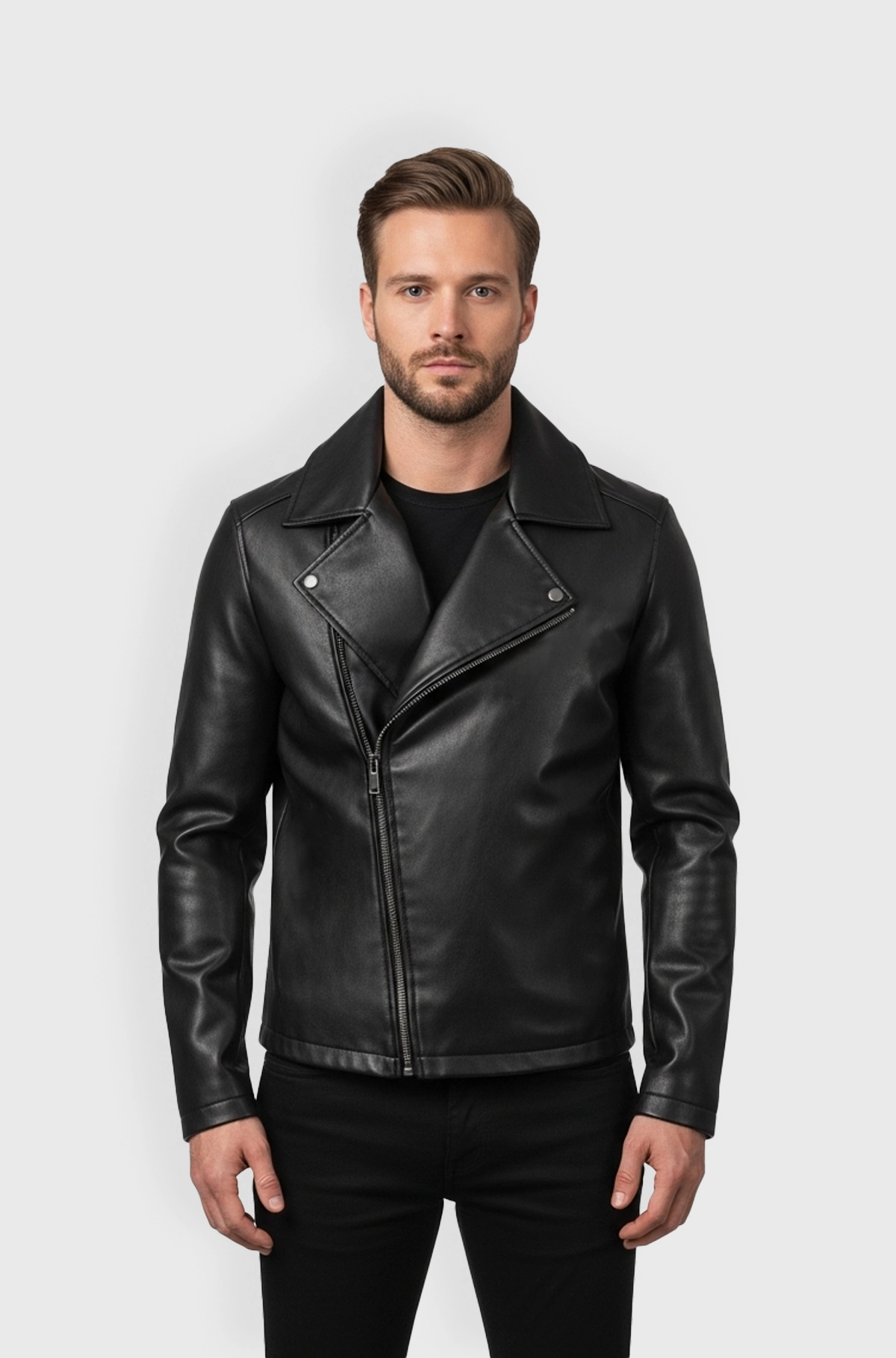 Mens Black Leather Biker Jacket
