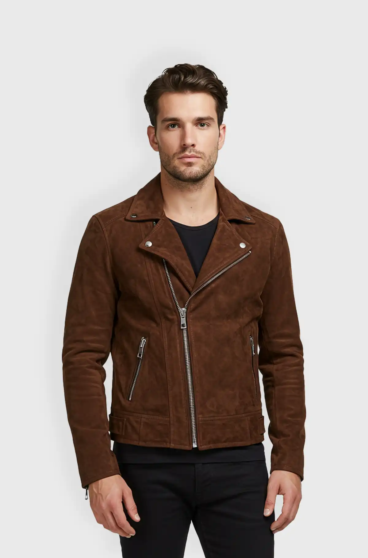 Mens Brown Biker Suede Jacket