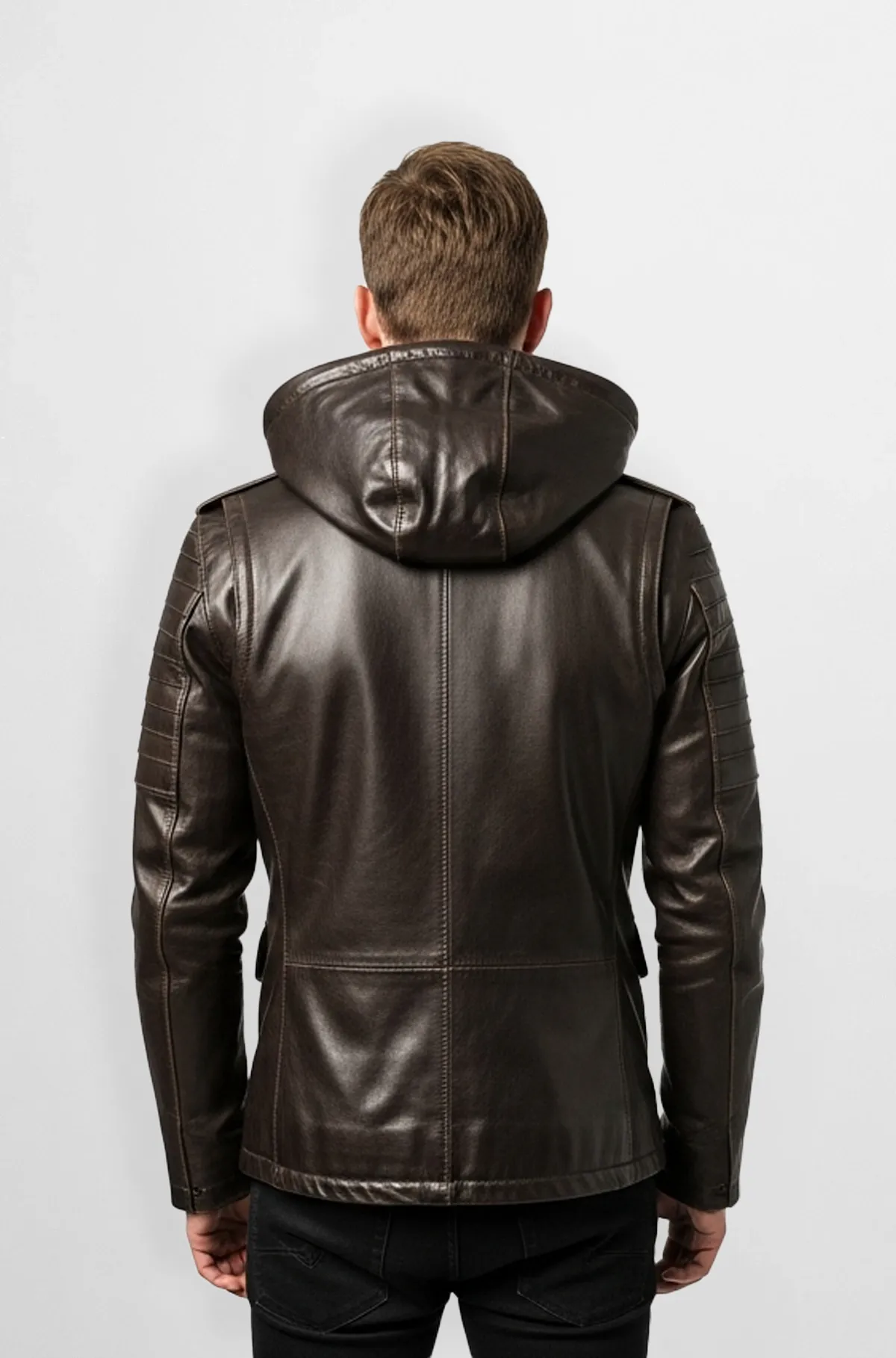 Mens Brown Hooded Leather Jacket
