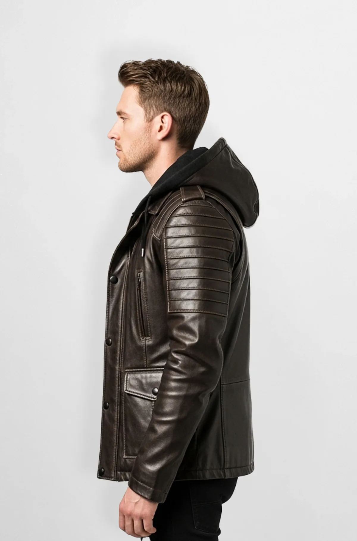 Mens Brown Hooded Leather Jacket