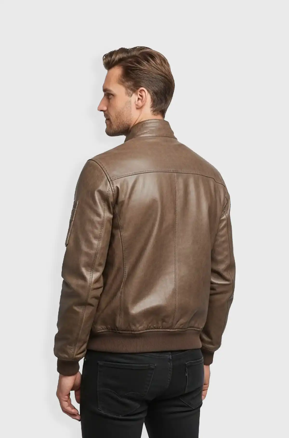 Mens Brown Leather Bomber Jacket Urban Style