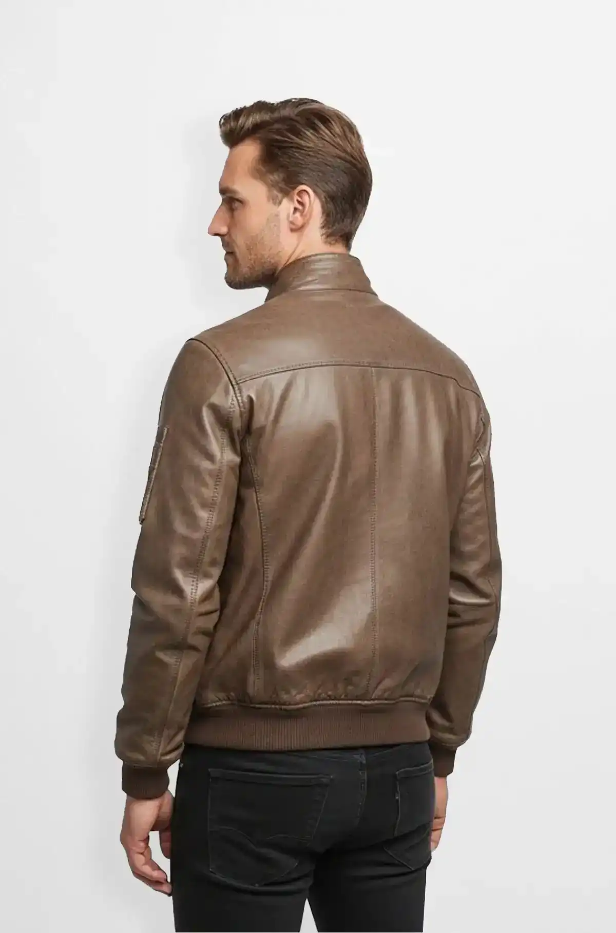 Mens Brown Leather Bomber Jacket Urban Style