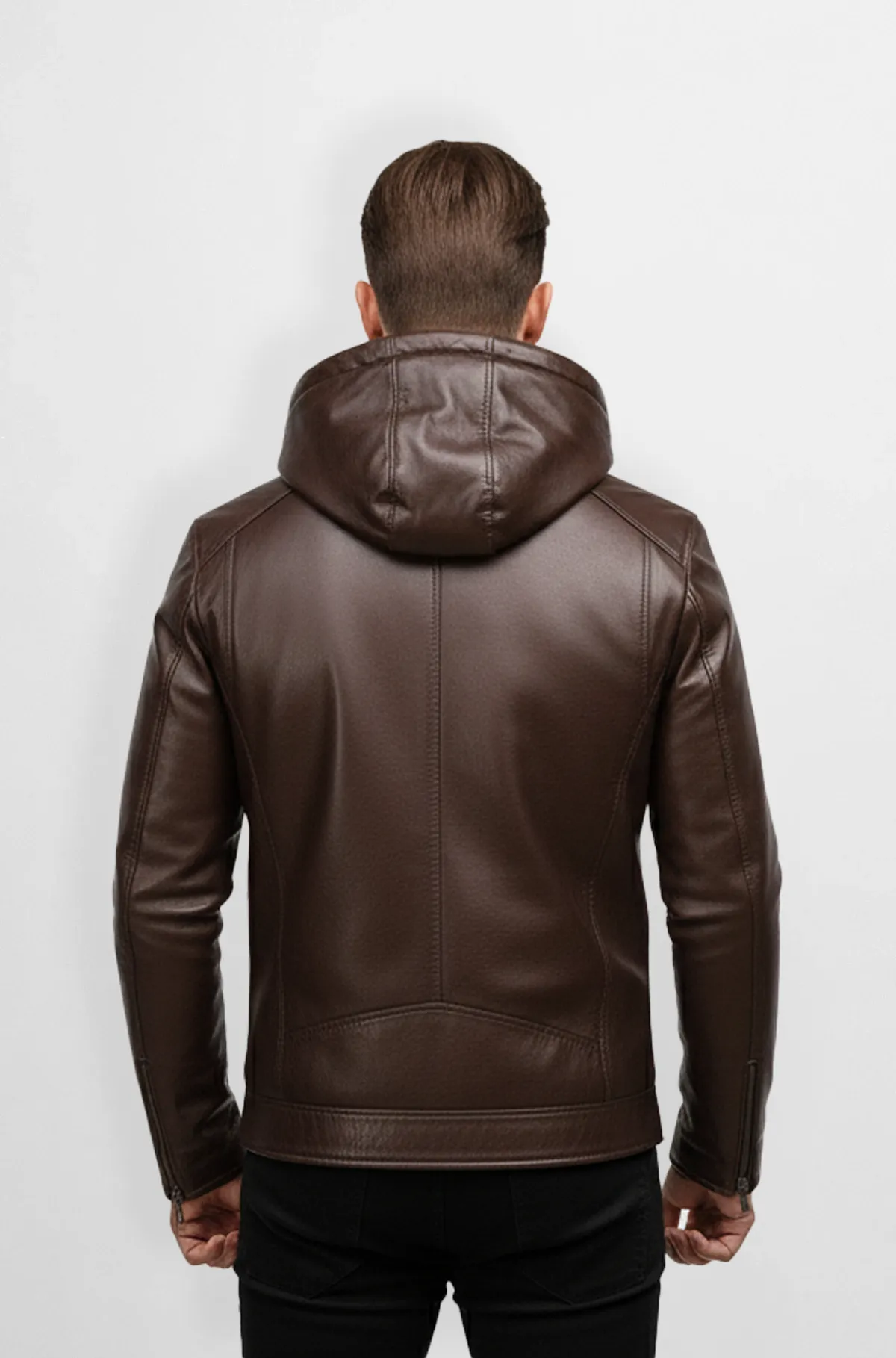 Mens Brown Leather Hoodie Jacket