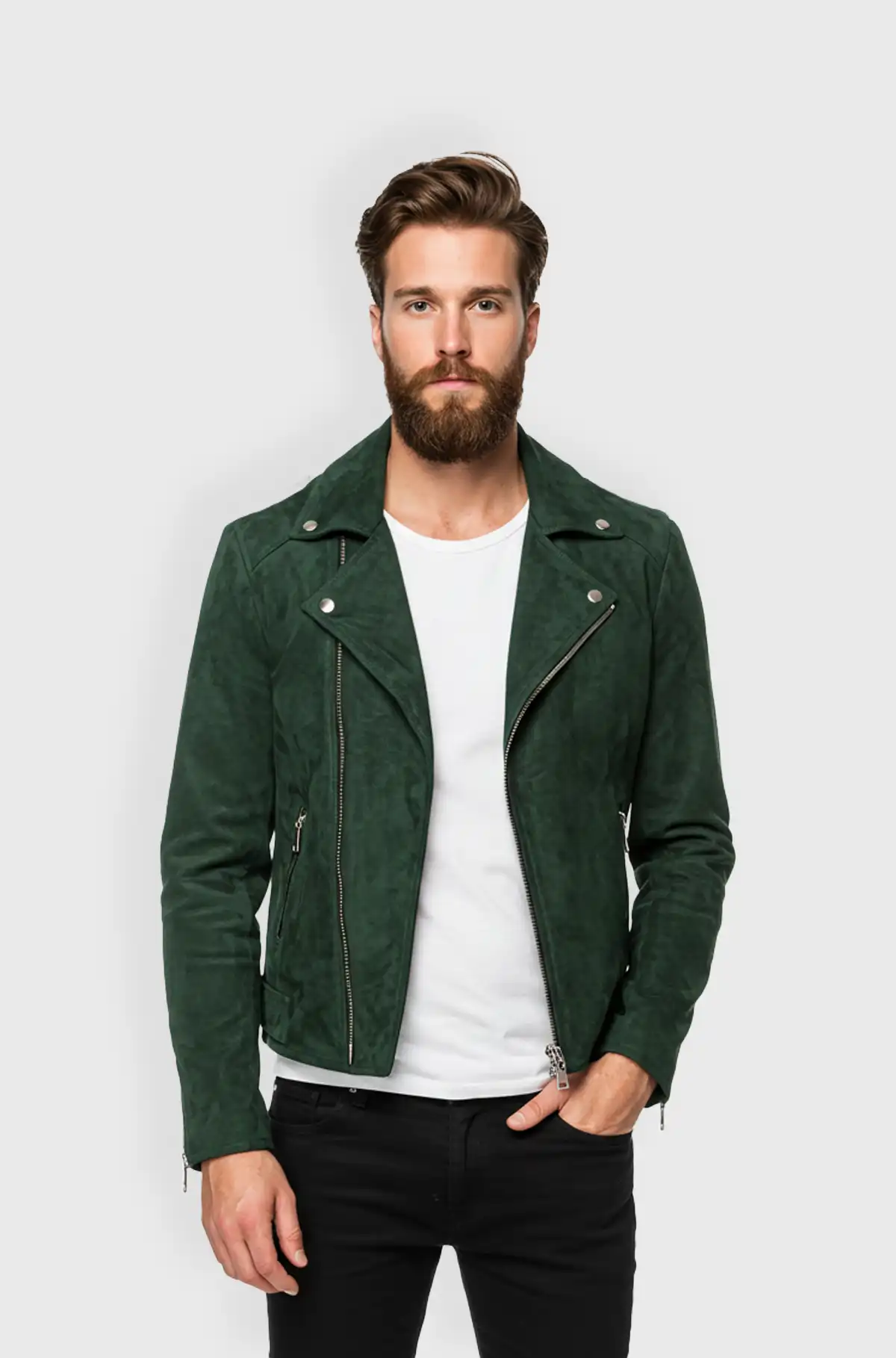 Mens Double Rider Biker Suede Jacket