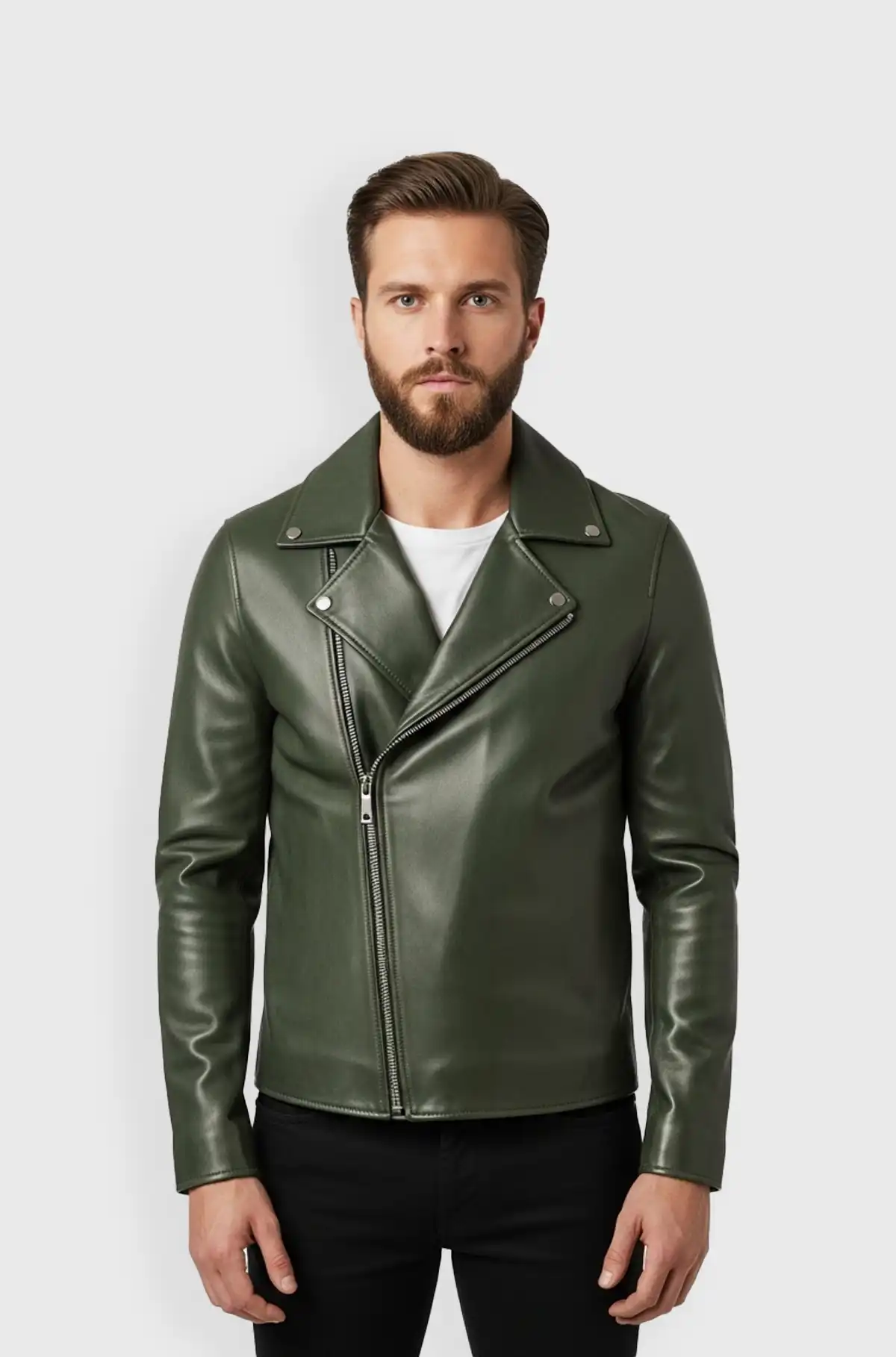 Mens Green Leather Biker Jacket
