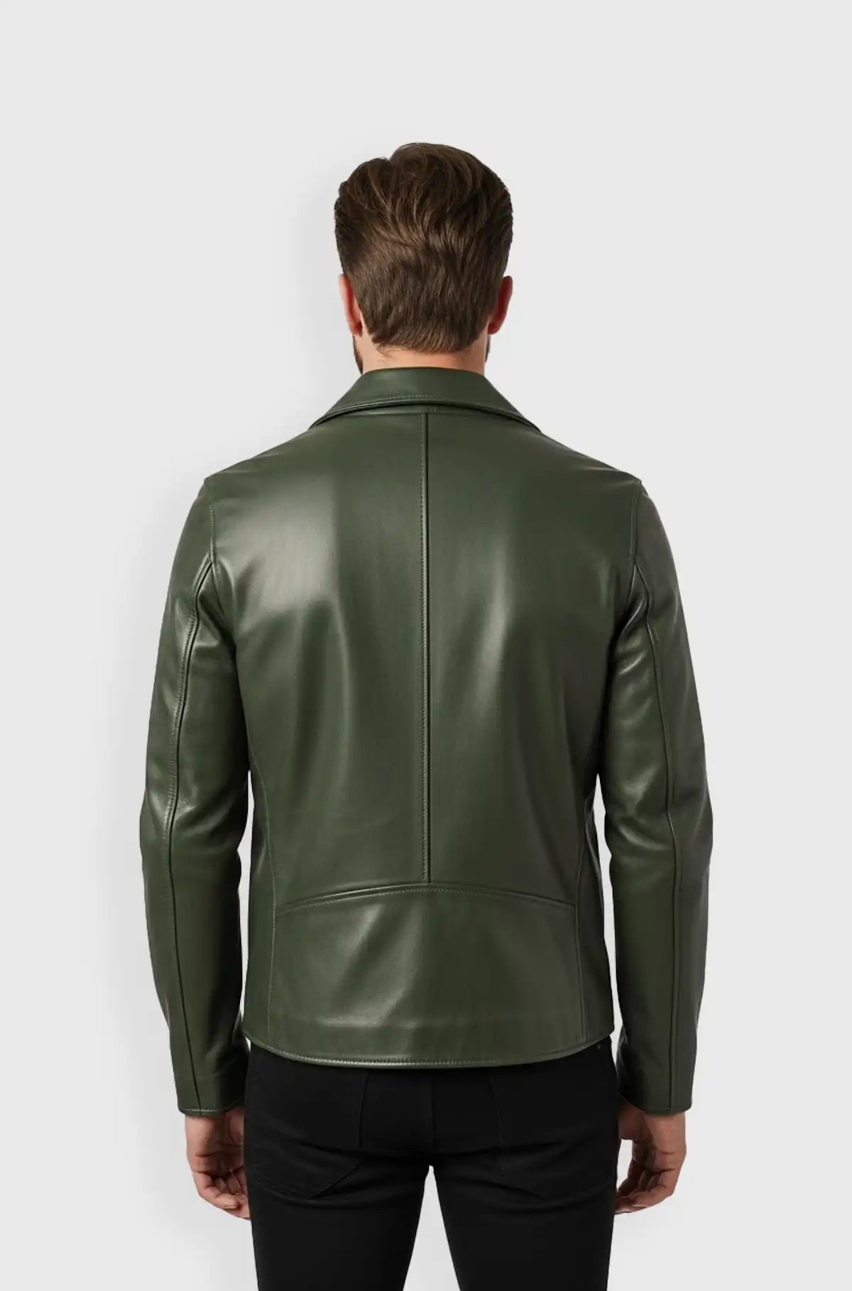 Mens Green Leather Biker Jacket