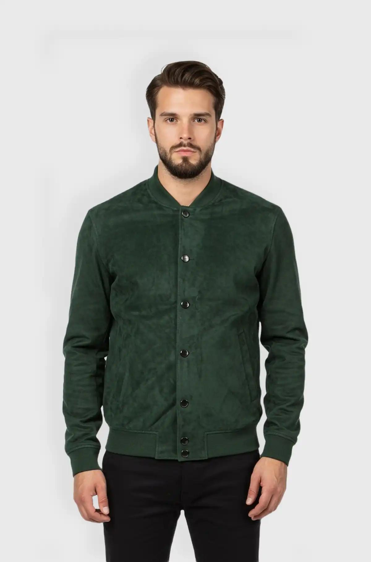 Mens Green Suede Bomber Jacket