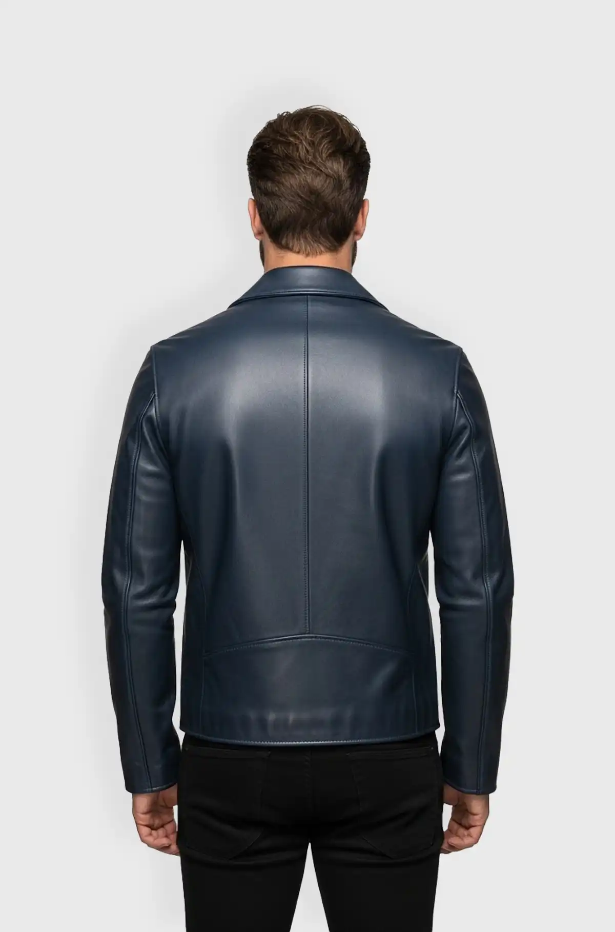 Mens Navy Blue Leather Biker Jacket