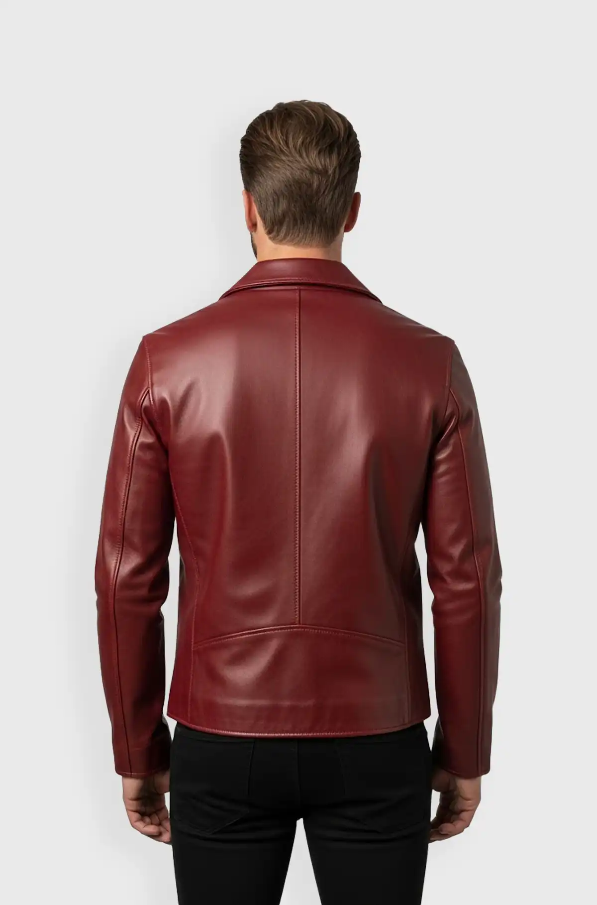 Mens Red Leather Biker Jacket