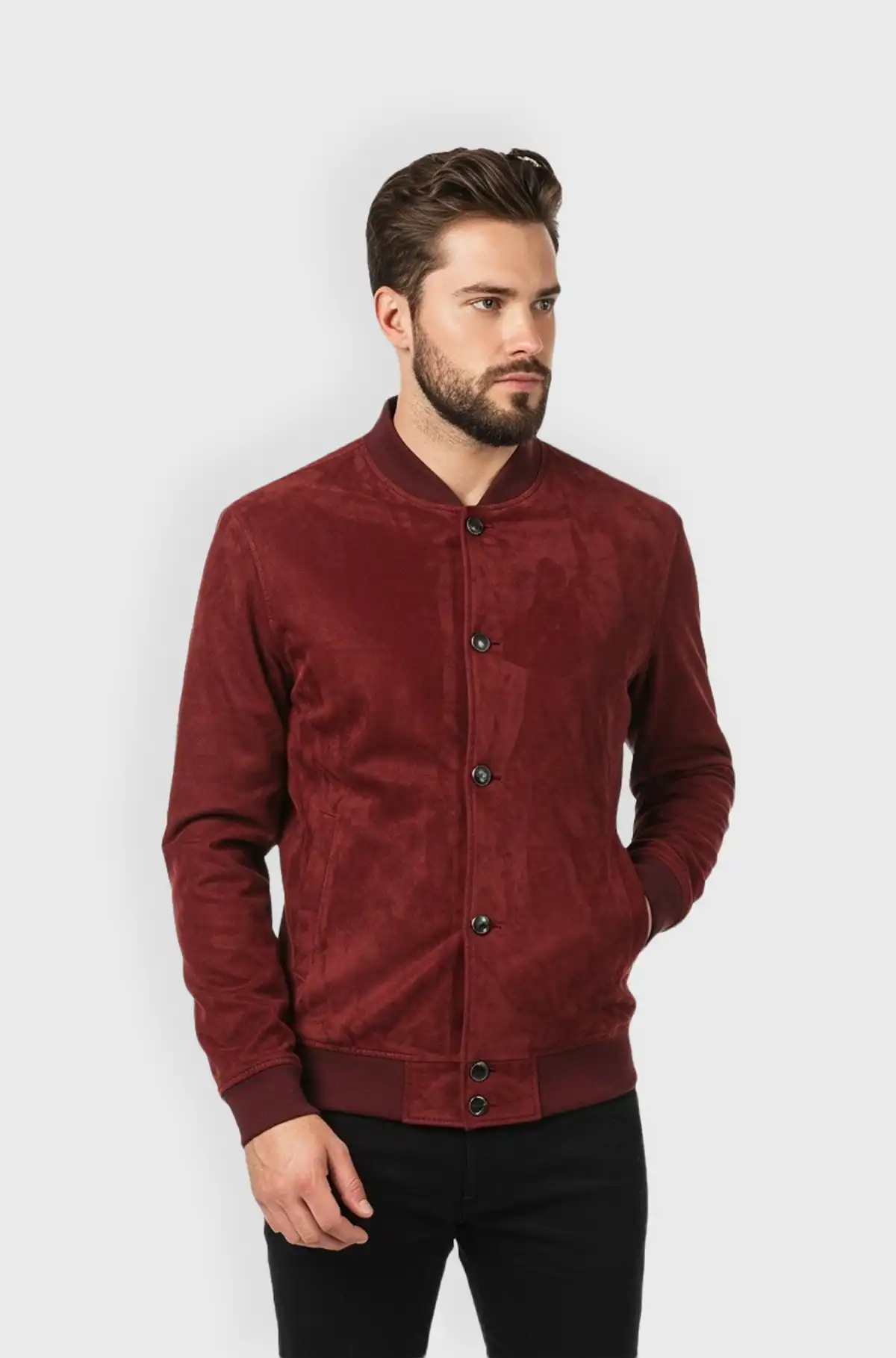 Mens Reddish Suede Bomber Jacket