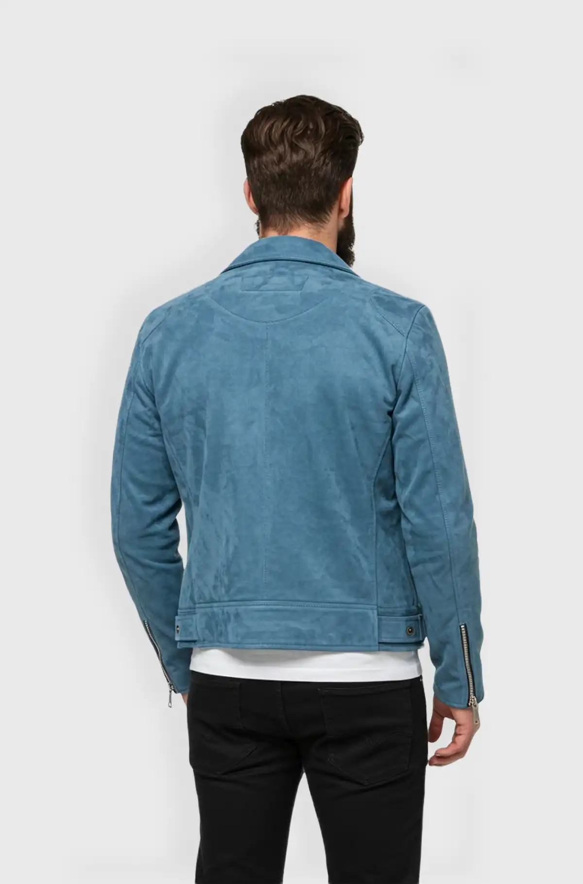 Mens Sea Blue Suede Moto Jacket Mens Sea Blue Suede Moto Jacket