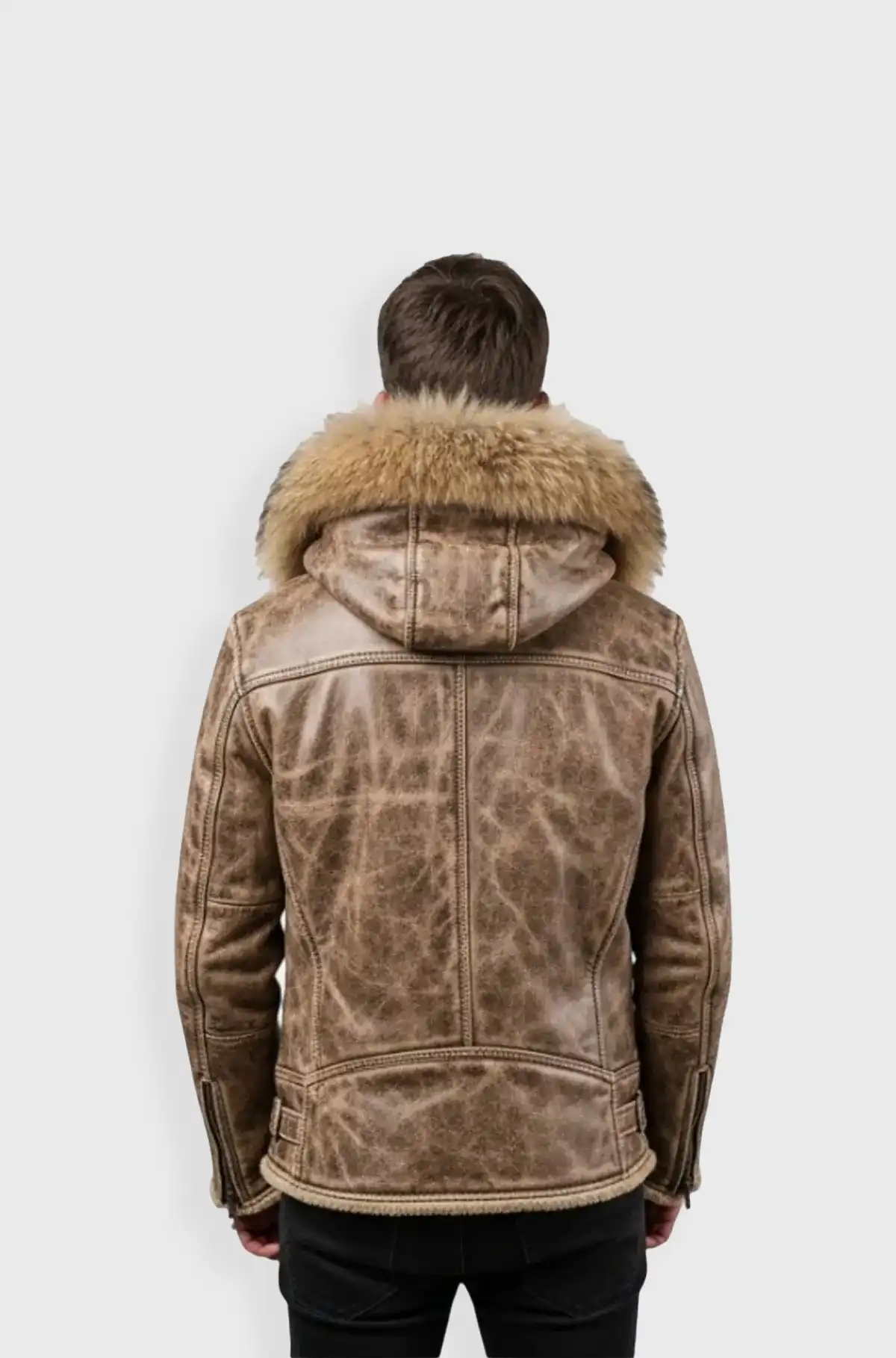 Mens Shearling Leather Aviator Jacket with Fur Hood