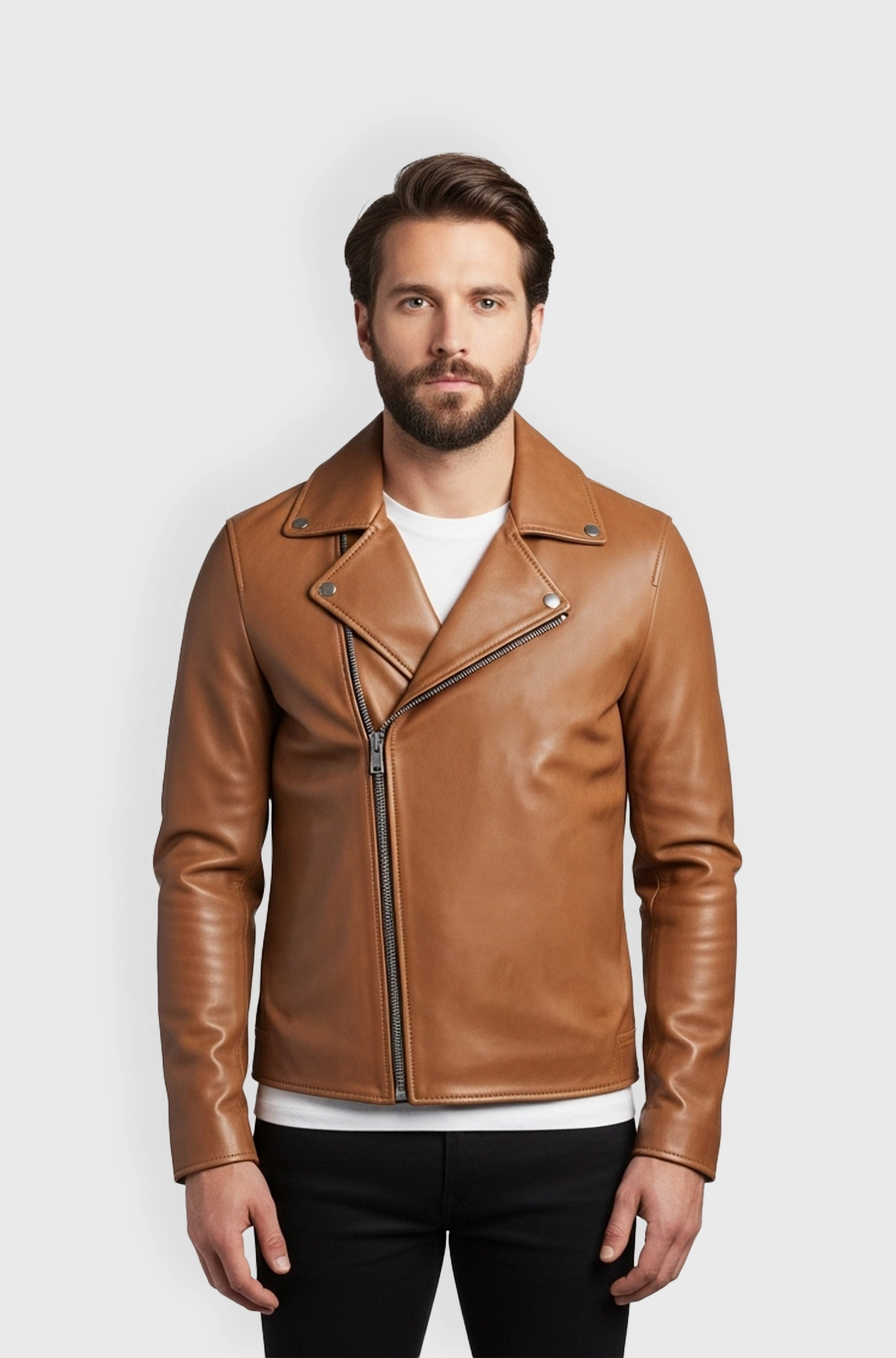 Mens Tan Leather Biker Jacket