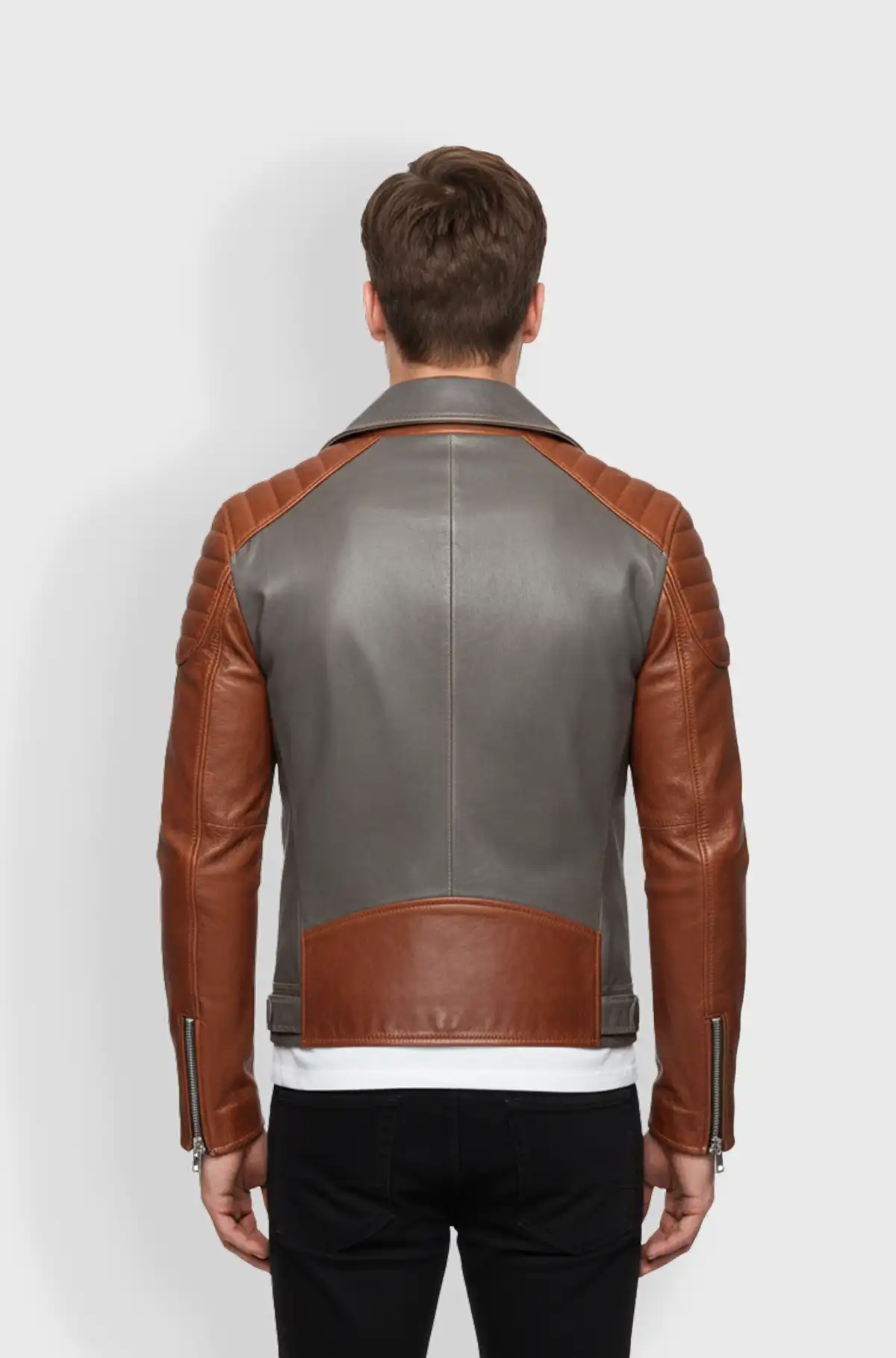 Mens Two Tone Biker Leather Jacket