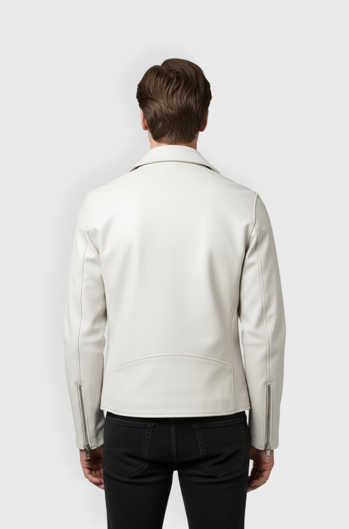 Mens White Leather Biker Jacket