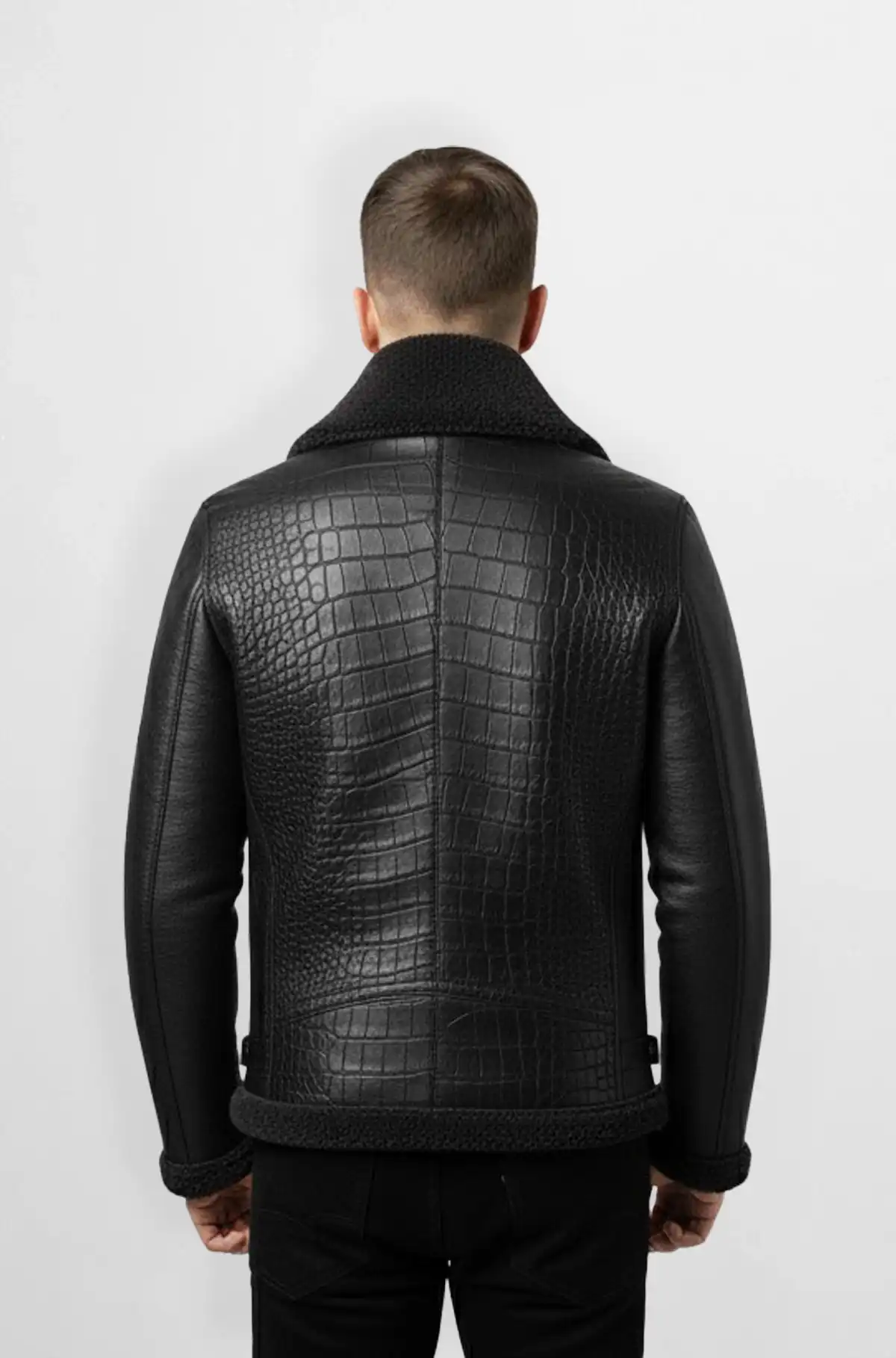 Midnight Black Crocodile Luxe Aviator Jacket