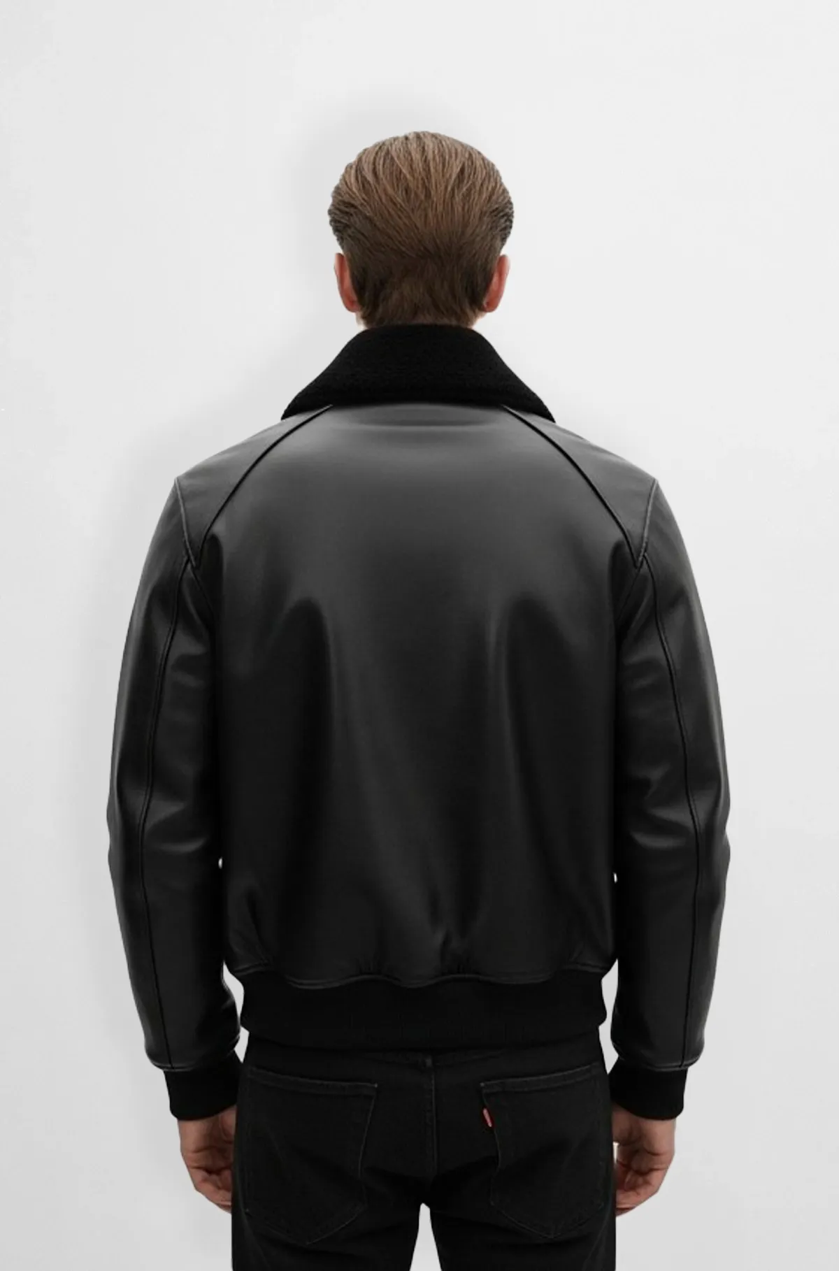 Midnight Black Shearling Commander Bomber Leather Jacket