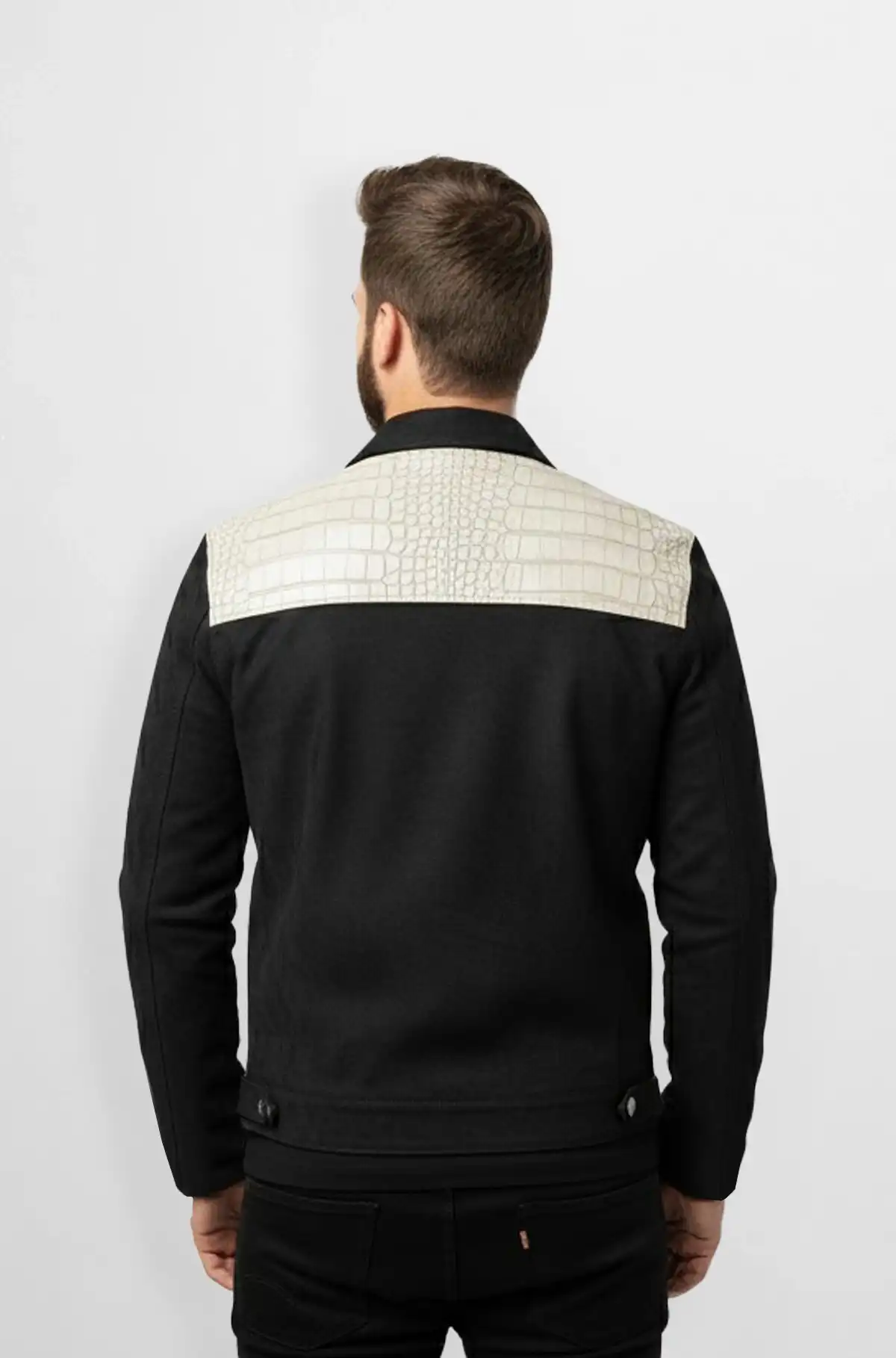 Midnight Black with Ivory Croc Suede Jacket