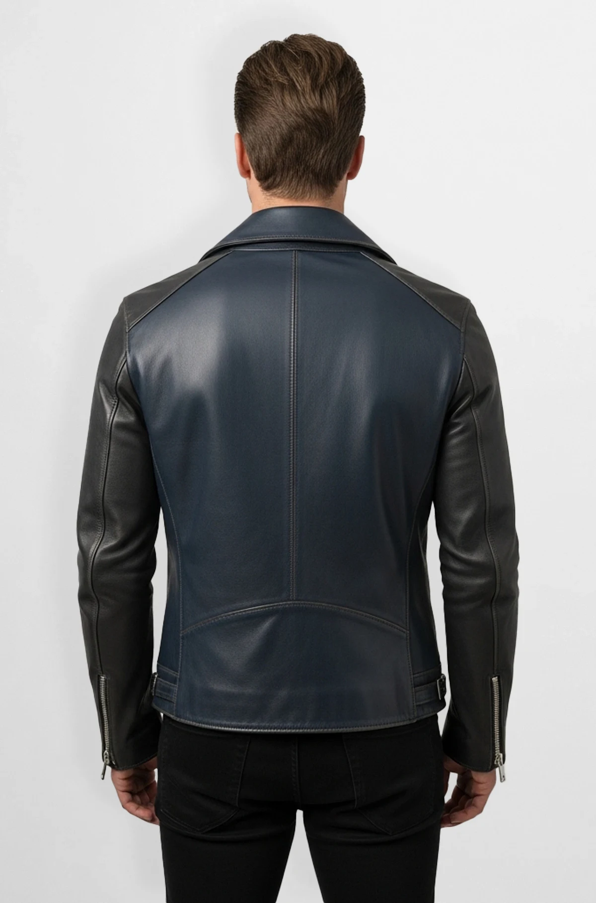 Midnight Blue Leather Moto Jacket
