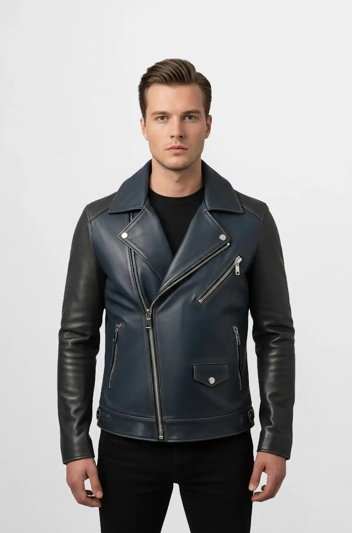 Midnight Blue Leather Moto Jacket