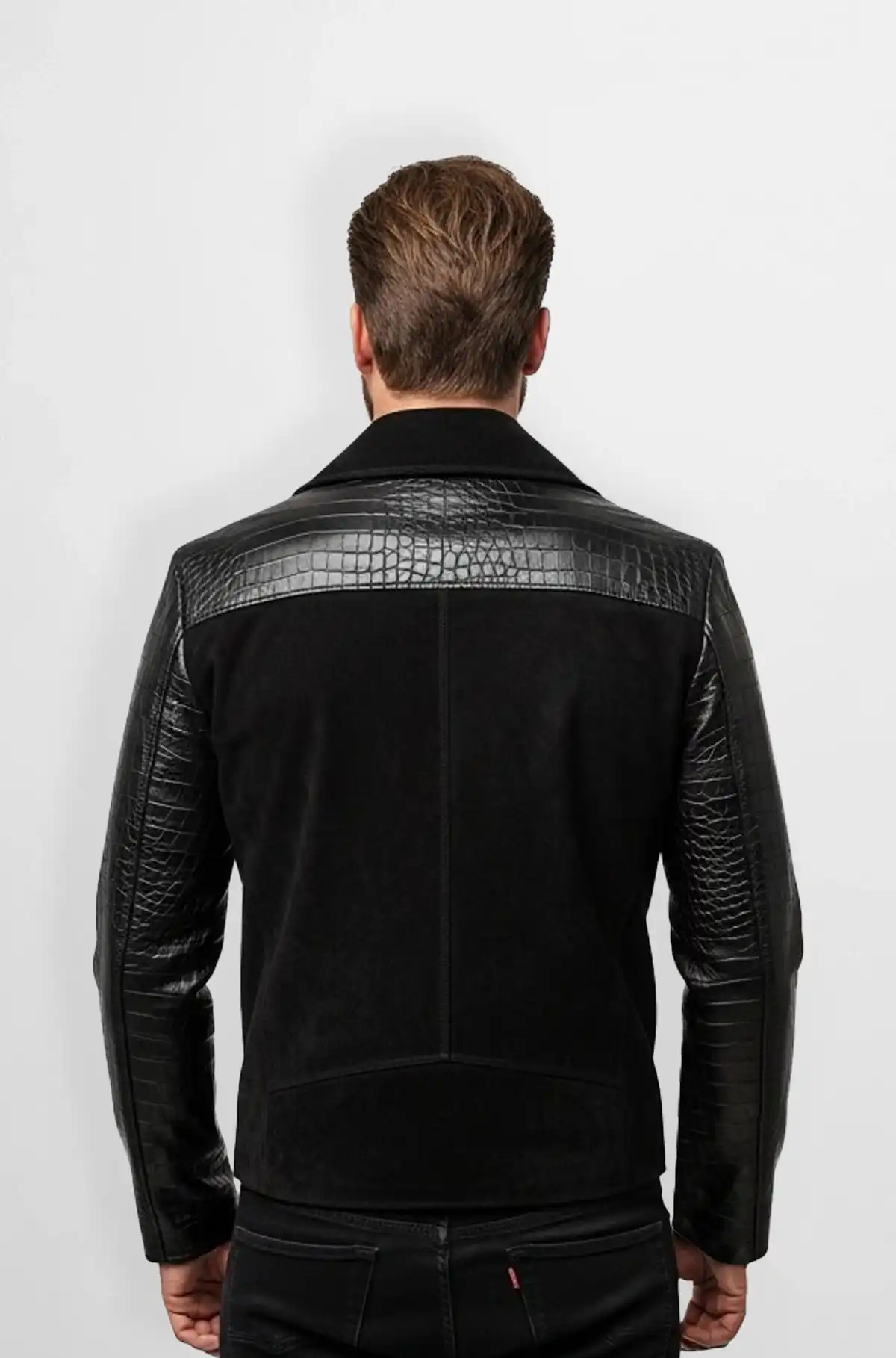 Midnight Jet Black Viper Crocodile Trim Biker Jacket