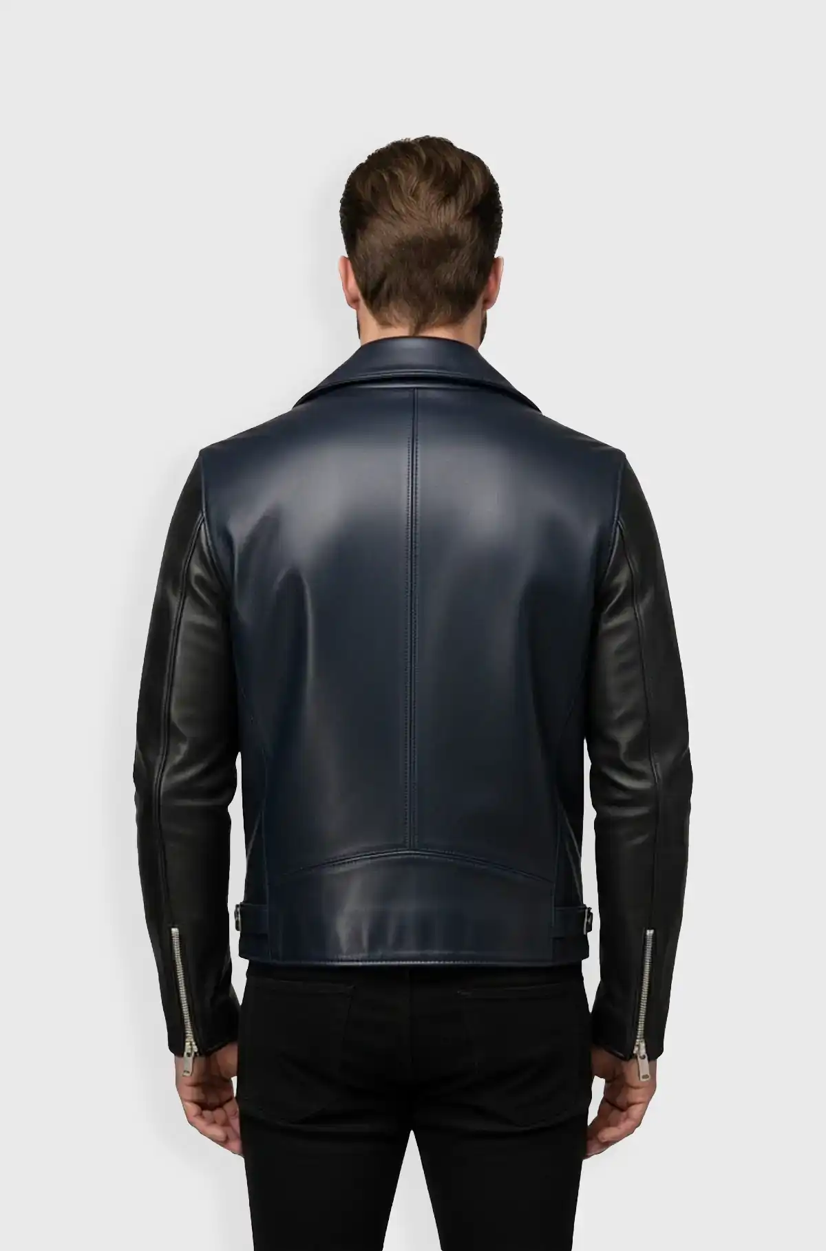 Midnight Navy Blue Racer Leather Jacket