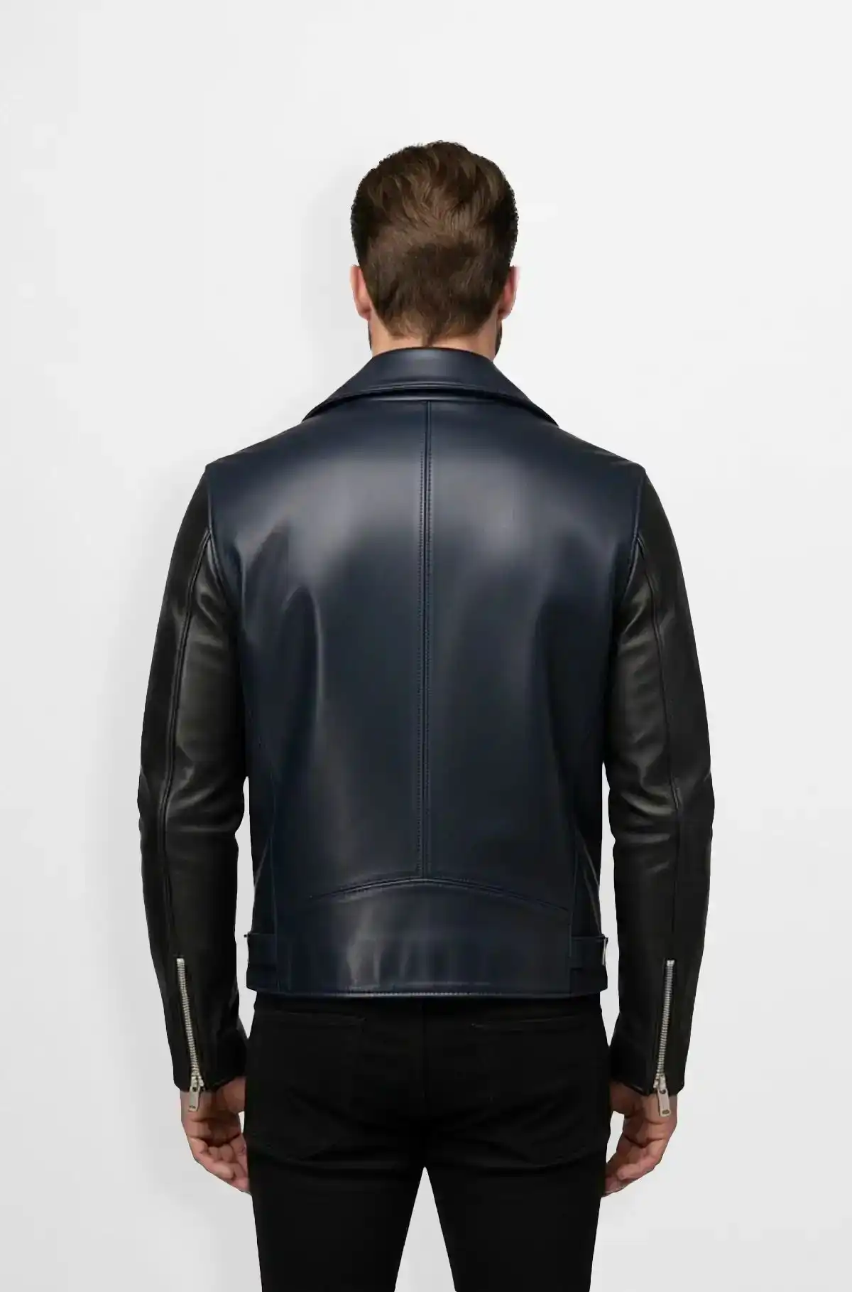Midnight Navy Blue Racer Leather Jacket