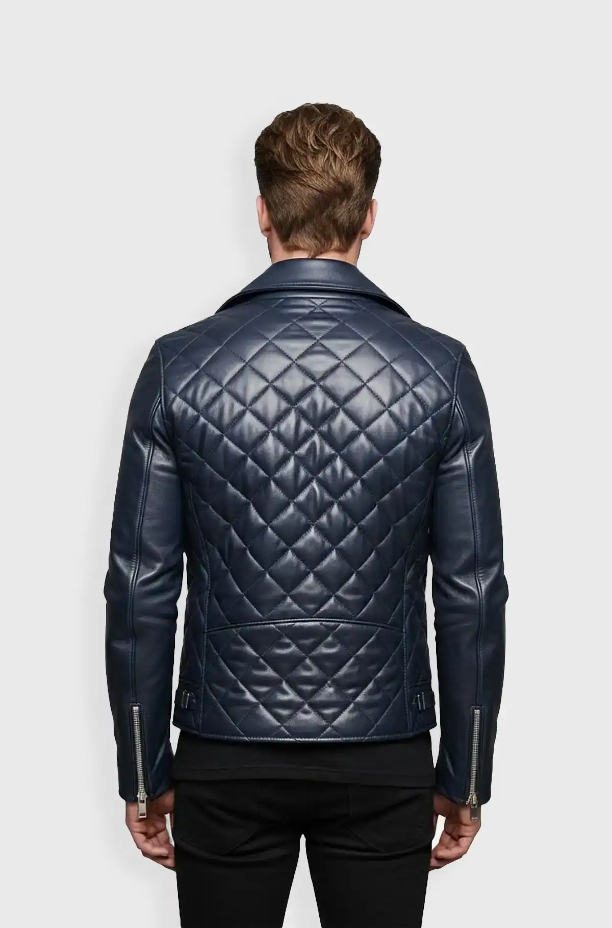 Midnight Navy Blue Racer Quilted Leather Jacket