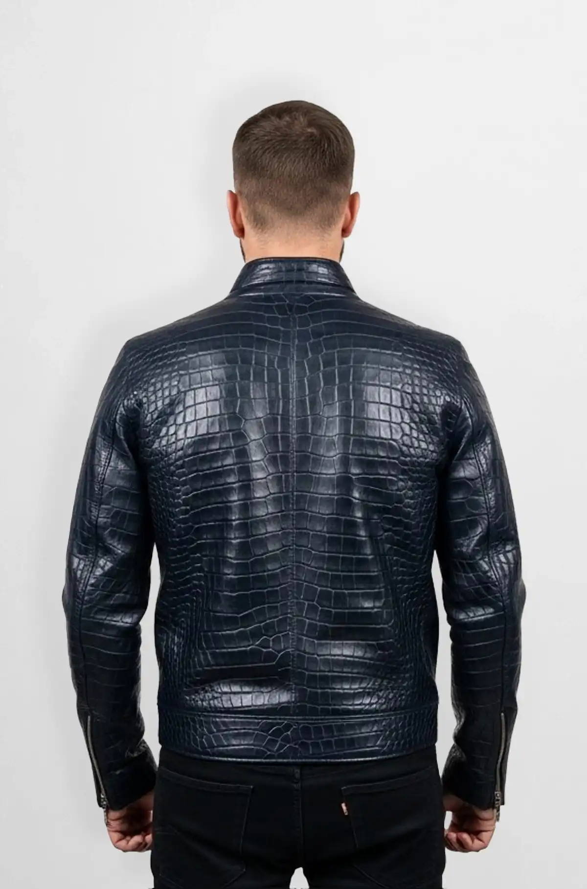 Midnight Navy Crocodile Leather Jacket