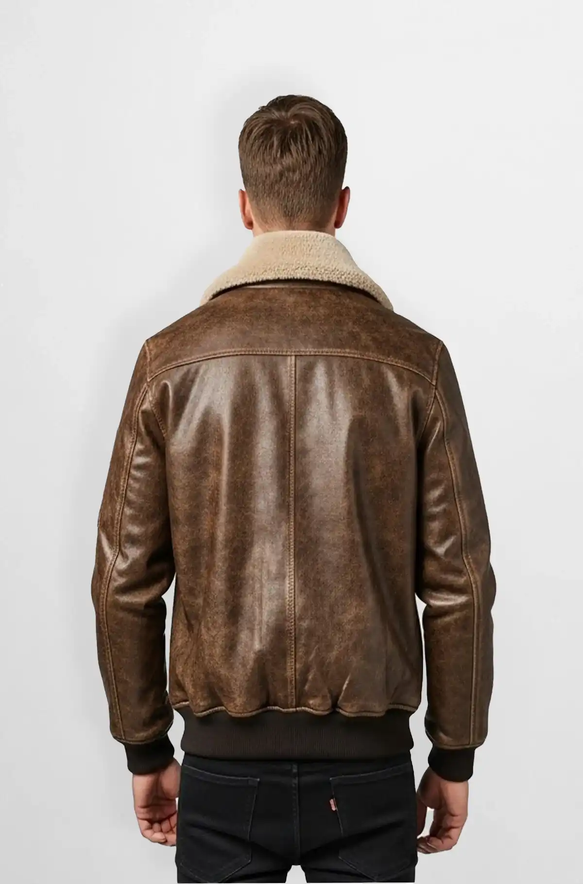 Mocha Brown Shearling  Bomber Leather Jacket