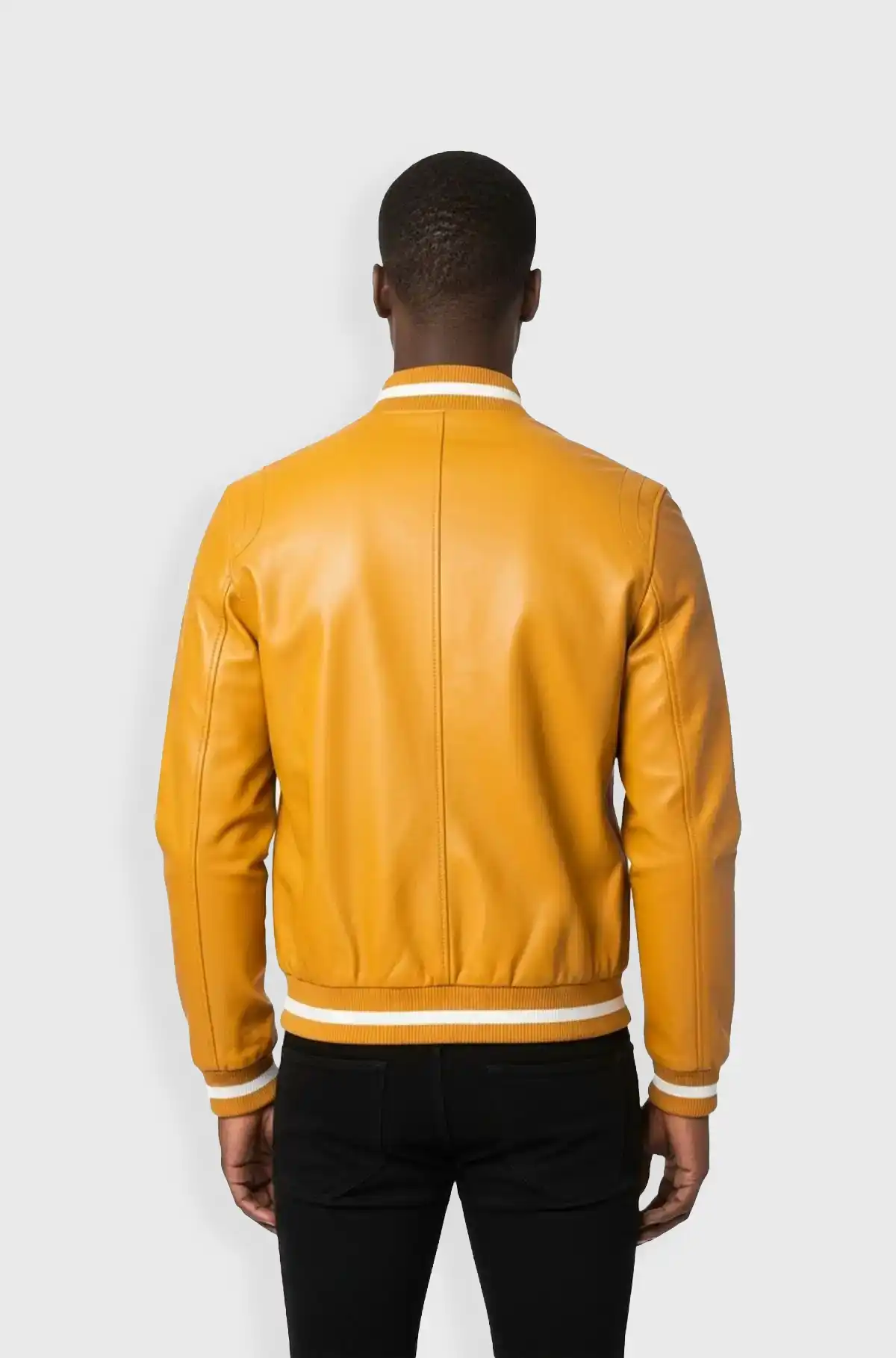 Mustard Yellow Leather Bomber Jacket