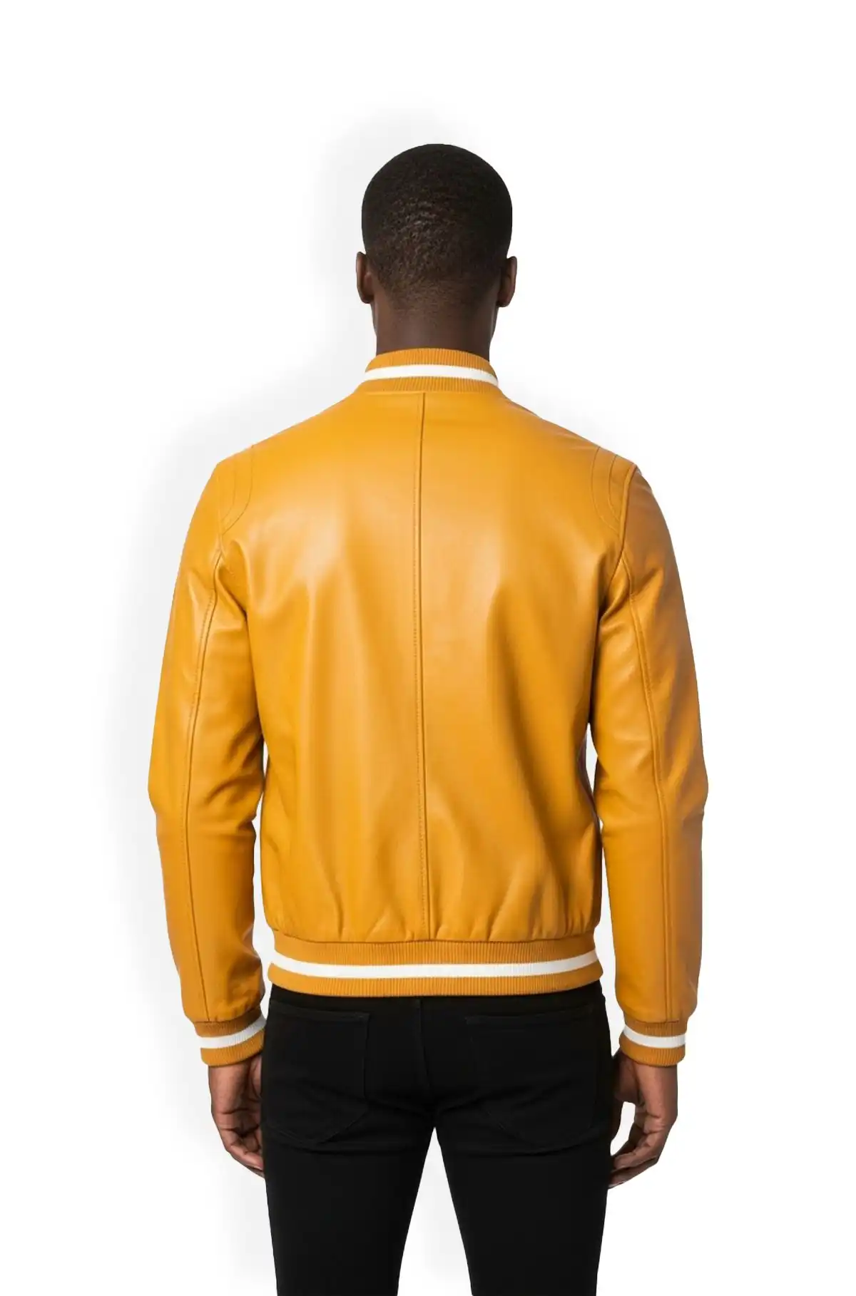 Mustard Yellow Leather Bomber Jacket