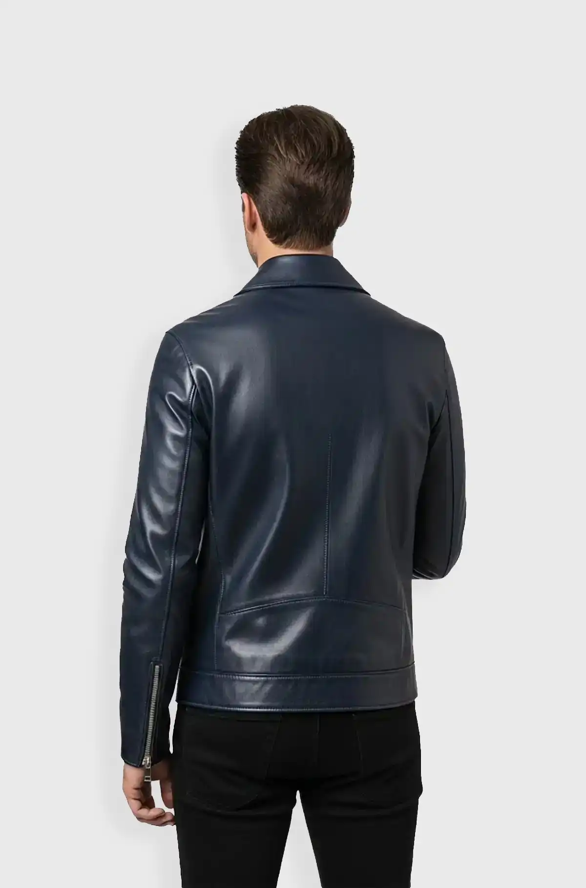 Navy Blue Biker Leather Jacket