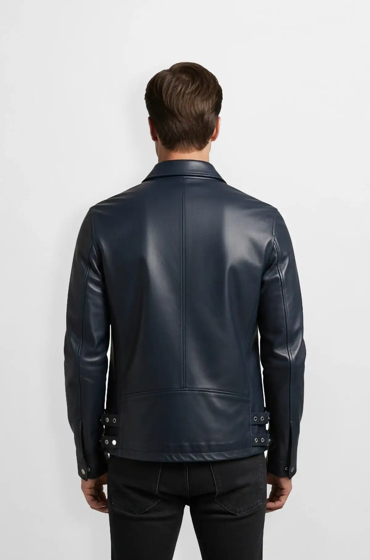 Navy Blue Leather Jacket for Men