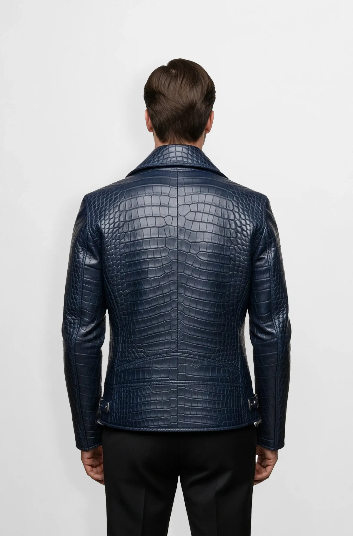 Navy Blue Midnight Croc Luxe Biker Jacket