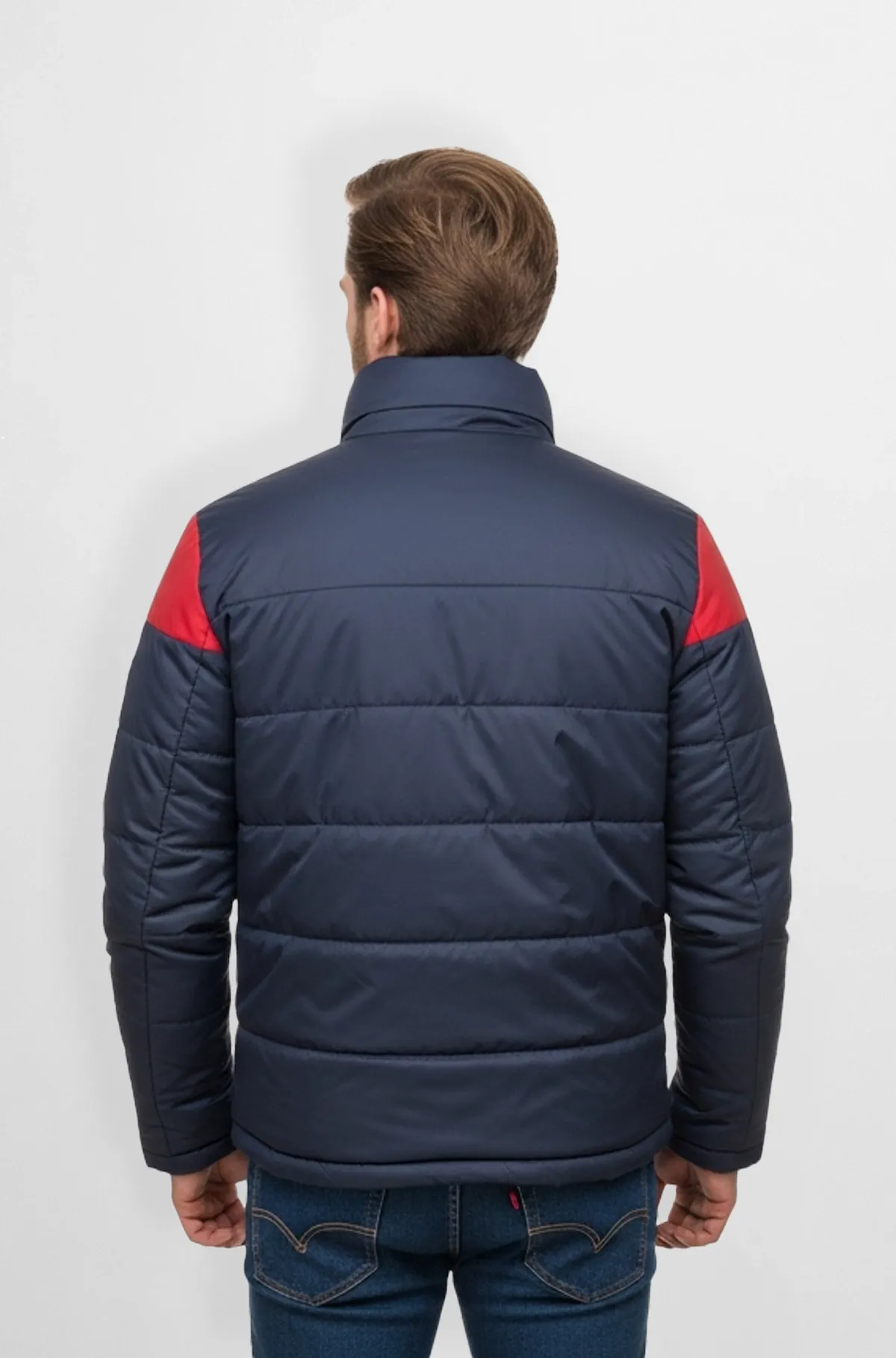 Navy Blue with Red and White Vanguard Alpine Puffer Jacket