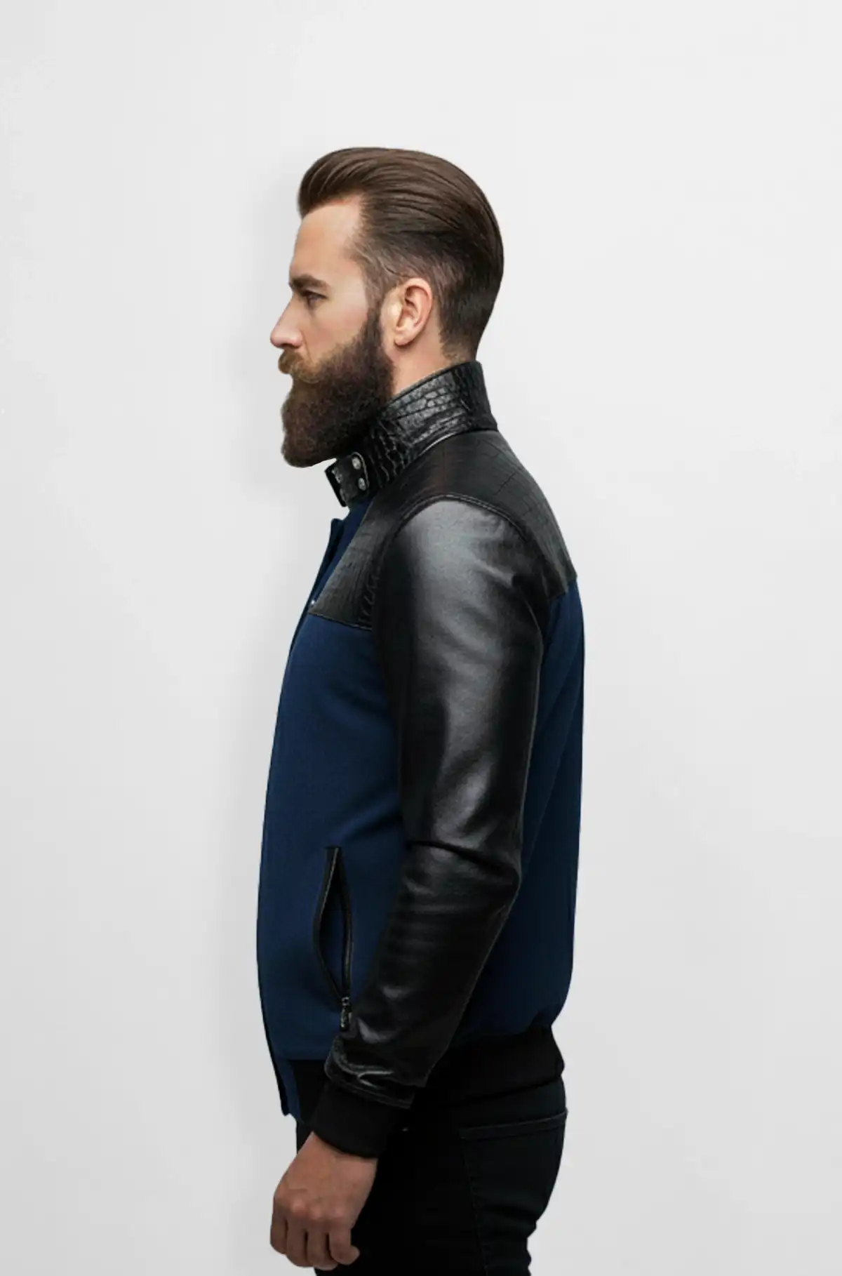 Navy Blue wool with Black Crocodile Leather Shoulders