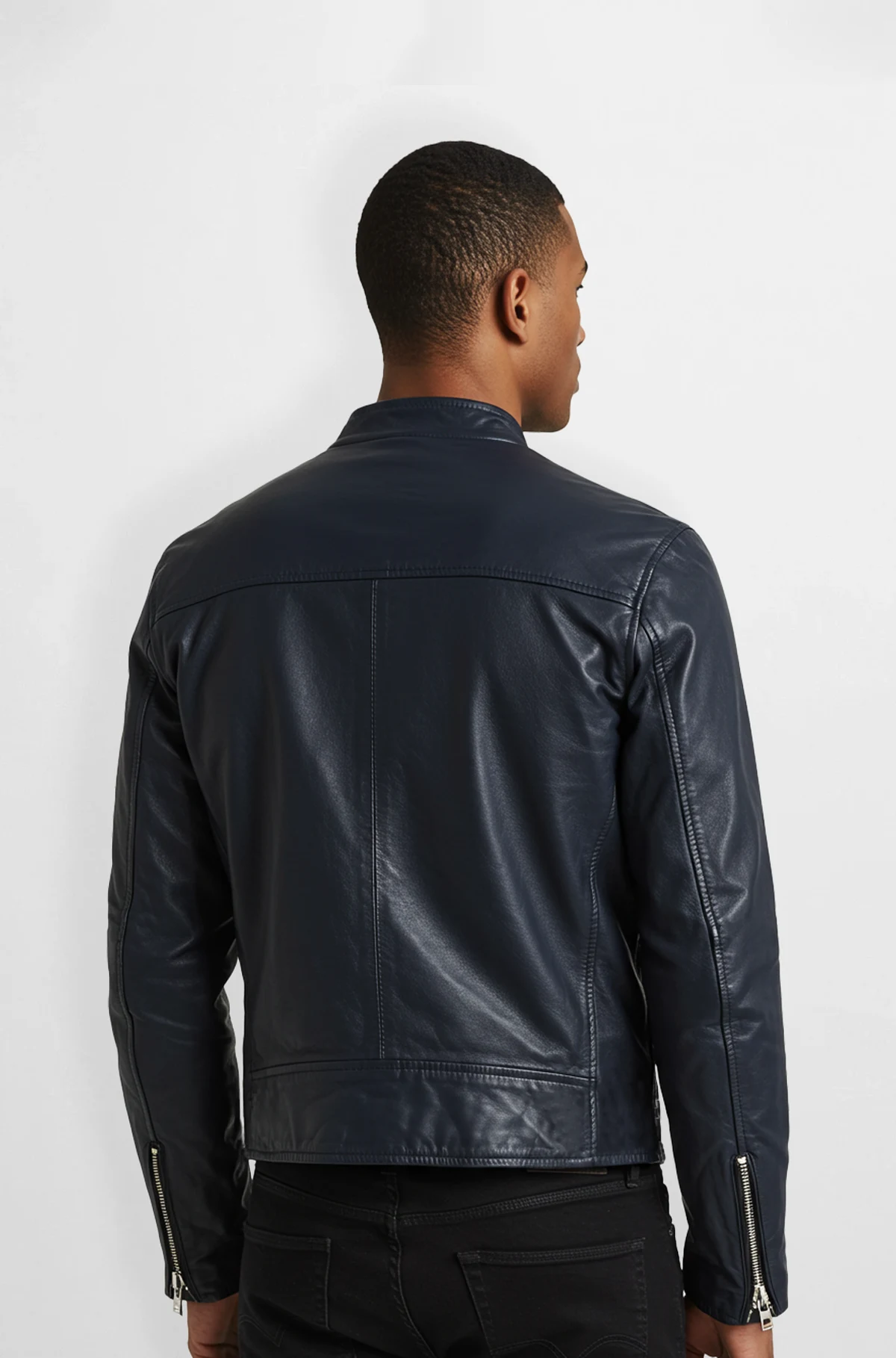 Navy Leather Biker Jacket