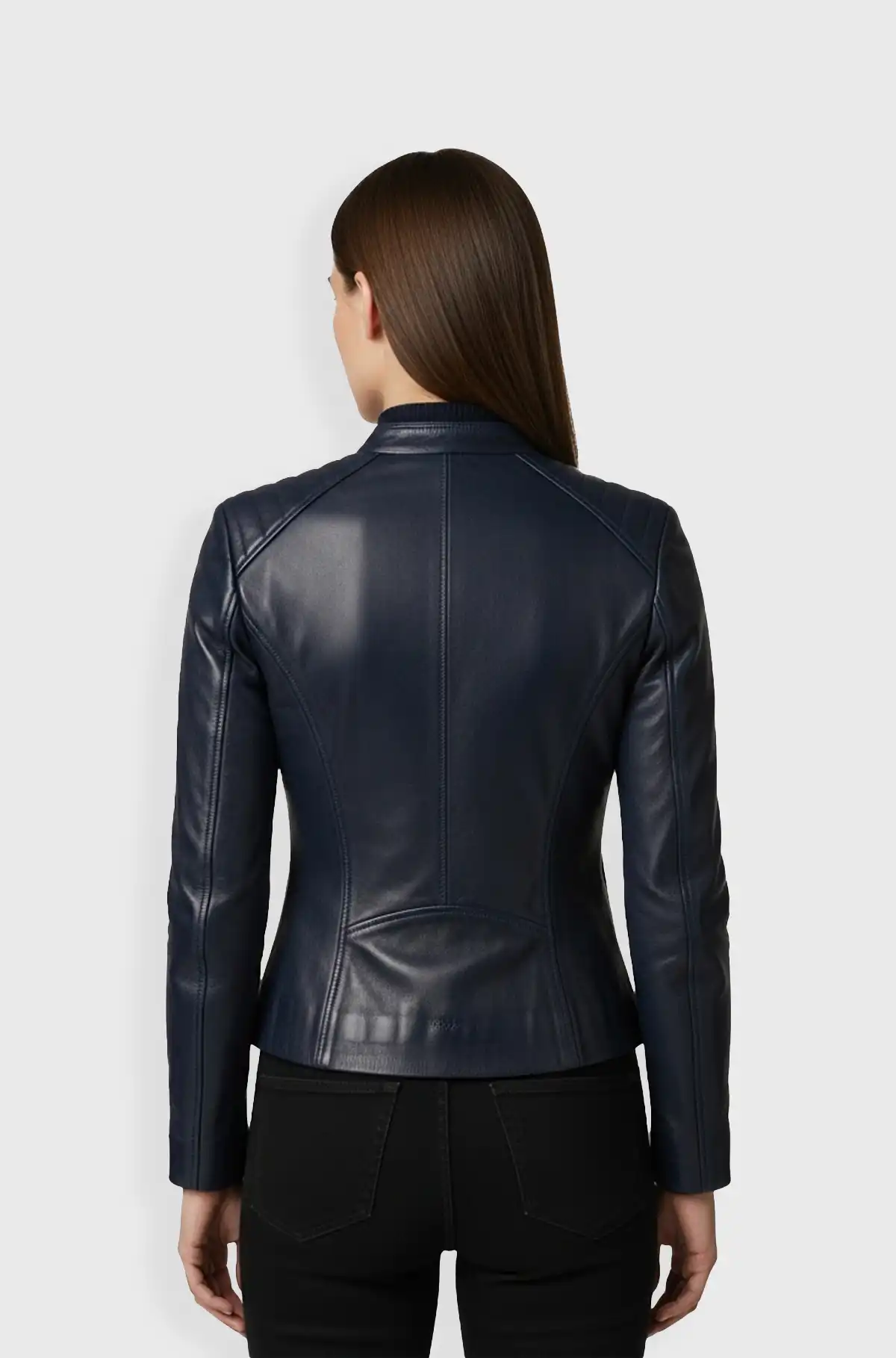 Navy Leather Bomber Jacket For Women