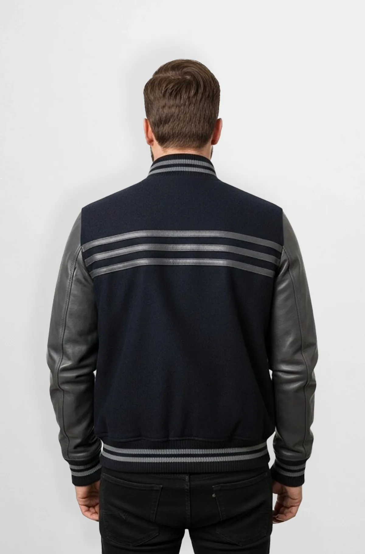 Navy Varsity Leather Jacket